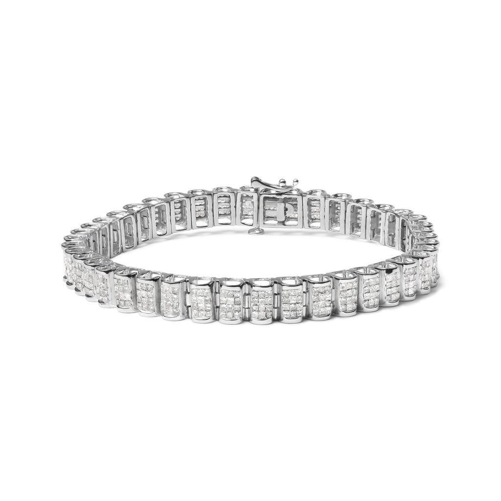 14K Yellow Gold 5.0 Carat Total Weight Invisible Set Princess-cut Diamond Buckle Link Tennis Bracelet (H-I Color, SI2-I1 Clarity) - Size 7.25"
