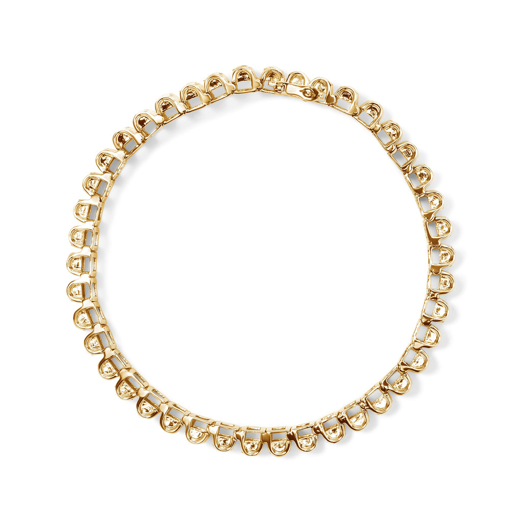 14K Yellow Gold 5.0 Carat Total Weight Invisible Set Princess-cut Diamond Buckle Link Tennis Bracelet (H-I Color, SI2-I1 Clarity) - Size 7.25"