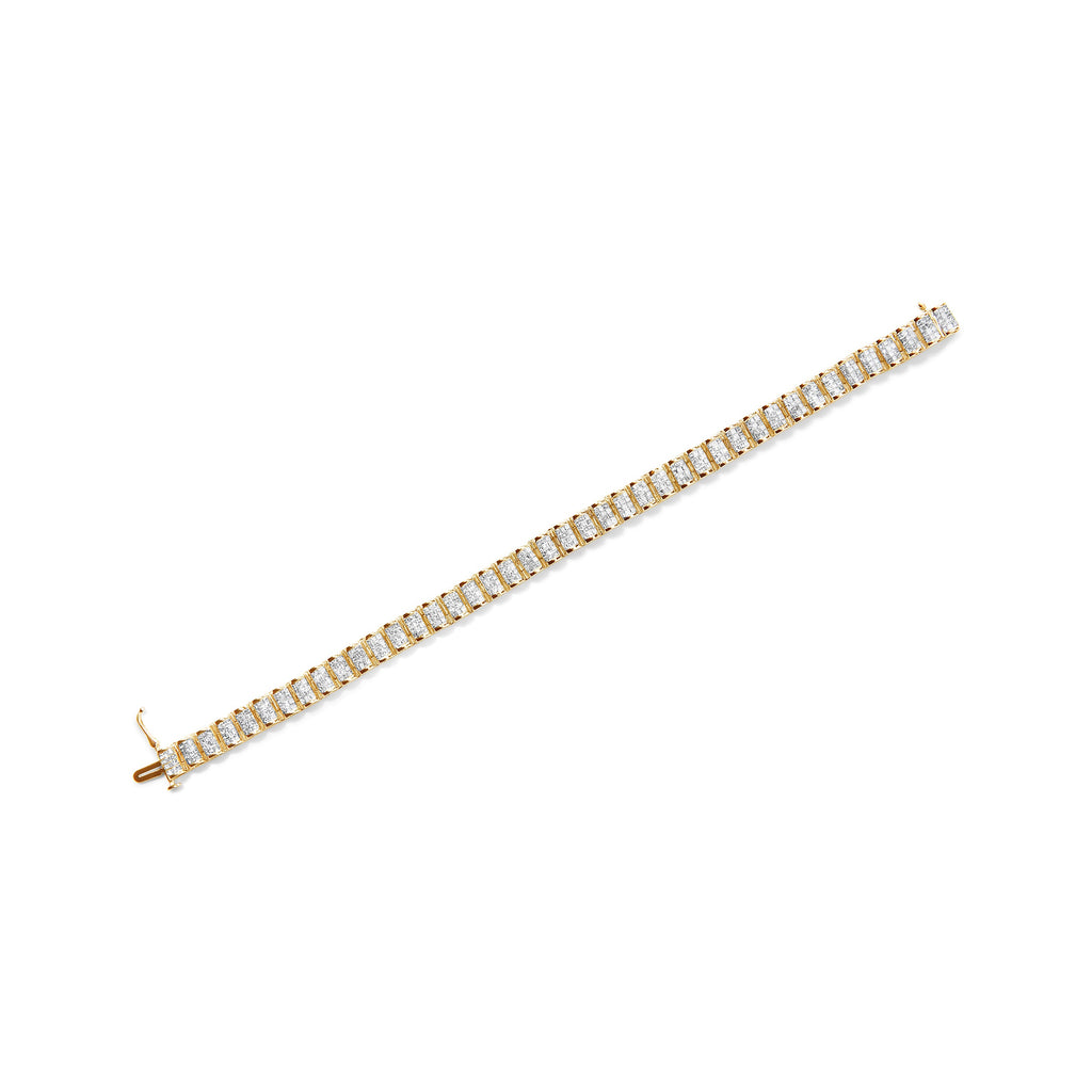 14K Yellow Gold 5.0 Carat Total Weight Invisible Set Princess-cut Diamond Buckle Link Tennis Bracelet (H-I Color, SI2-I1 Clarity) - Size 7.25"