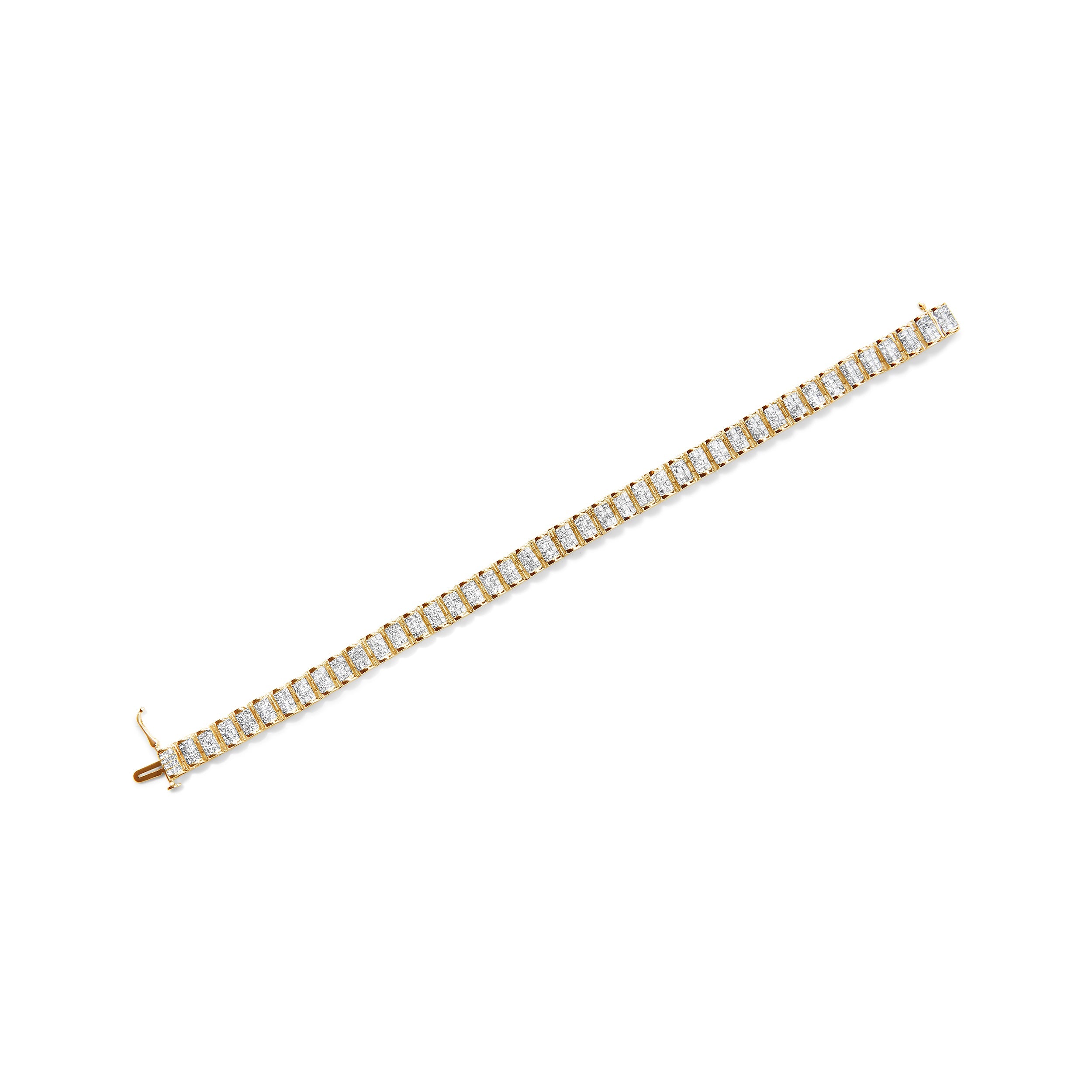 14K Yellow Gold 5.0 Carat Total Weight Invisible Set Princess-cut Diamond Buckle Link Tennis Bracelet (H-I Color, SI2-I1 Clarity) - Size 7.25"