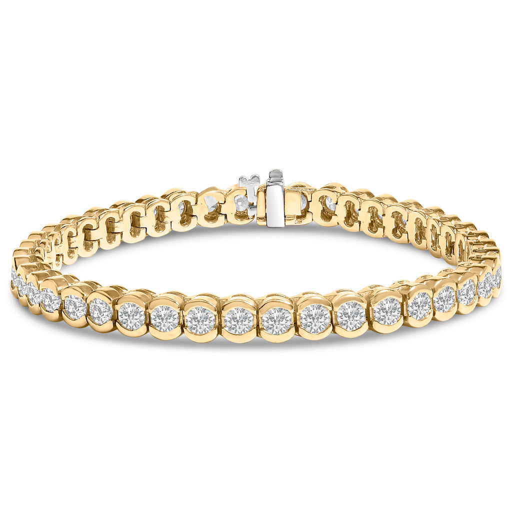 14K Yellow Gold 8.00 Carat Total Weight Half Bezel Set Diamond Tennis Bracelet (H-I Color, SI2-I1 Clarity) - 7" Inches