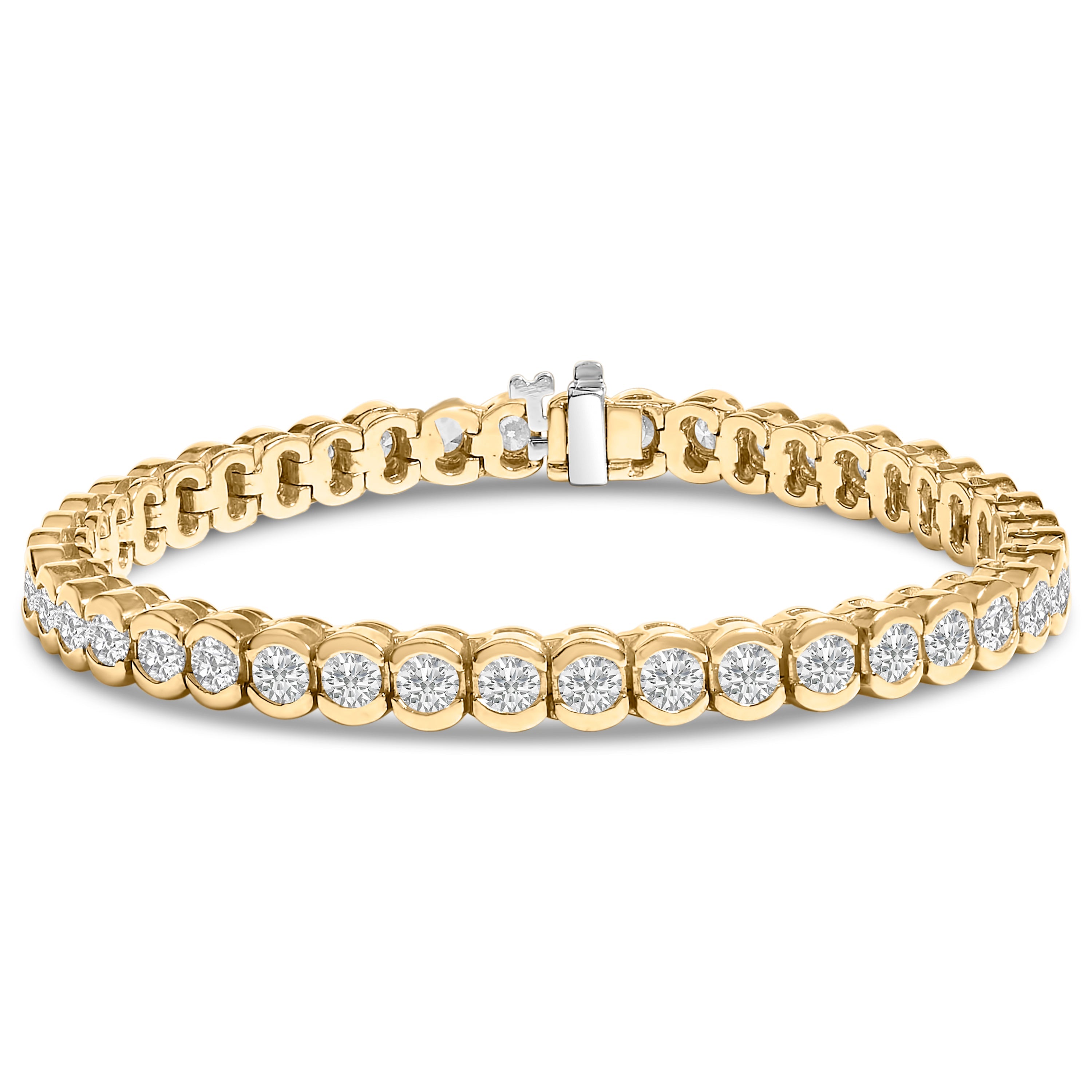 14K Yellow Gold 8.00 Carat Total Weight Half Bezel Set Diamond Tennis Bracelet (H-I Color, SI2-I1 Clarity) - 7" Inches