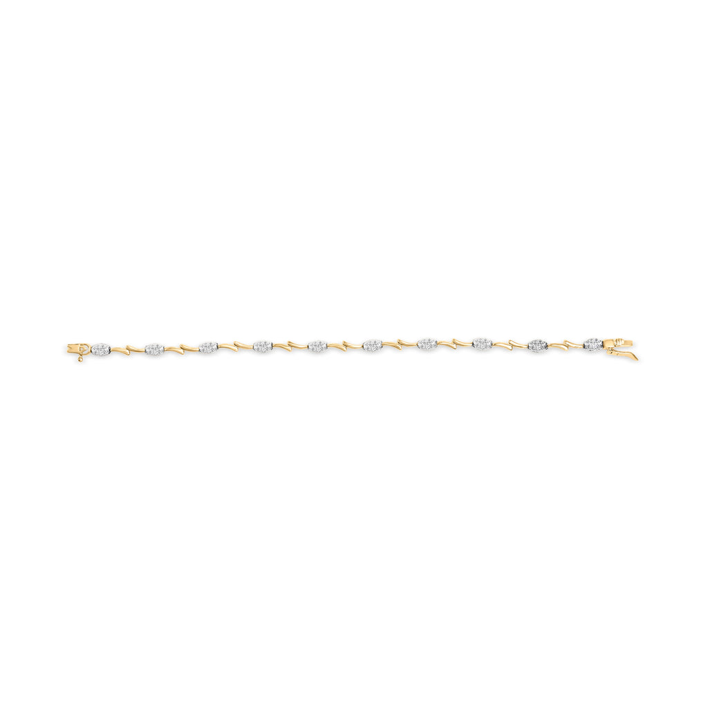 10K White and Yellow Gold 1.00 Cttw Diamond Oval Shaped Cluster Link Bracelet (I-J Color, SI2-I1 Clarity) - 7" Inches