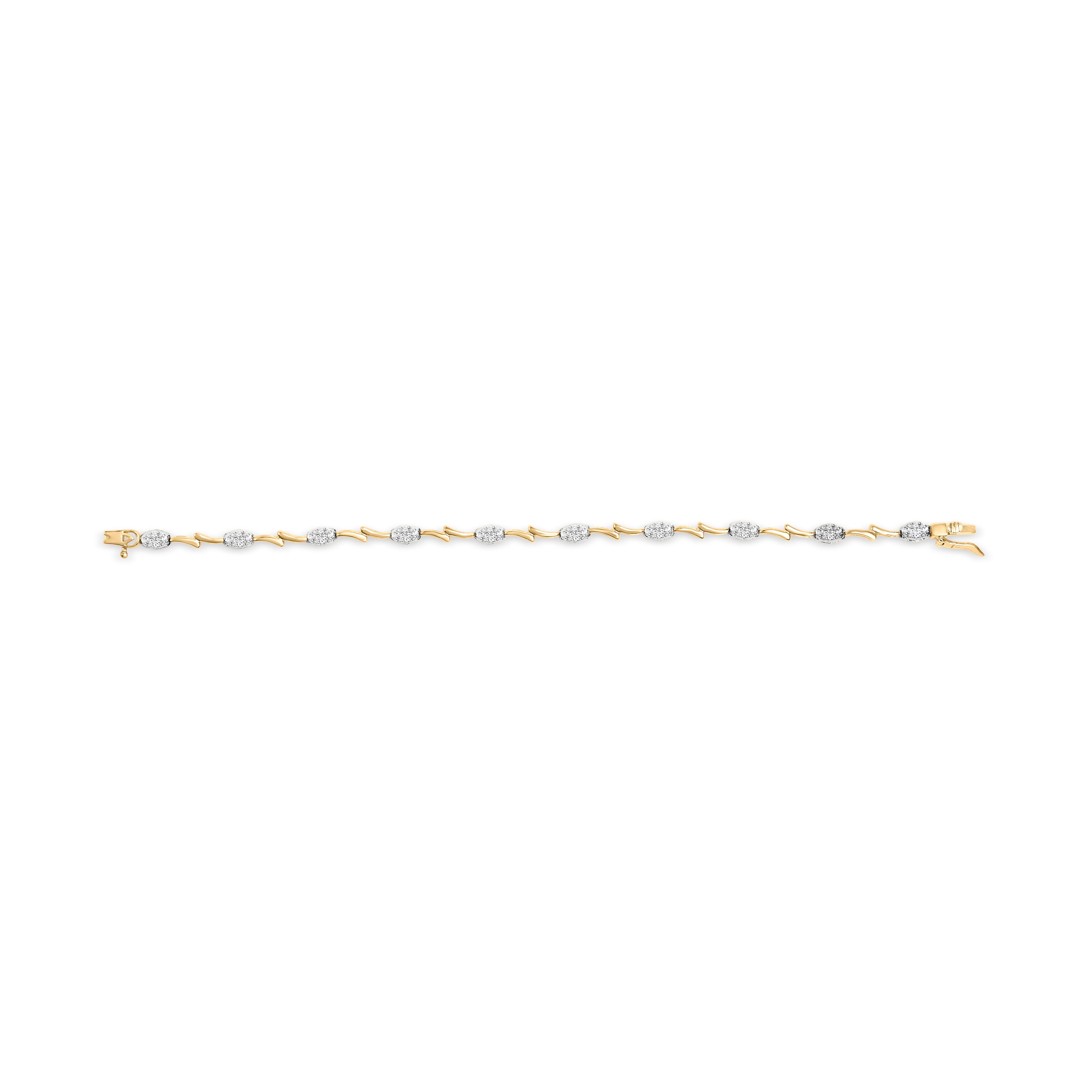 10K White and Yellow Gold 1.00 Cttw Diamond Oval Shaped Cluster Link Bracelet (I-J Color, SI2-I1 Clarity) - 7" Inches