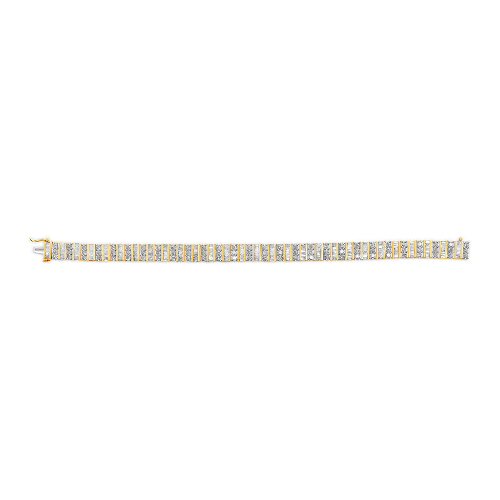 14K Yellow Gold 5.50 Cttw Round and Baguette Diamond Link Bracelet