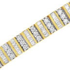 14K Yellow Gold 5.50 Cttw Round and Baguette Diamond Link Bracelet