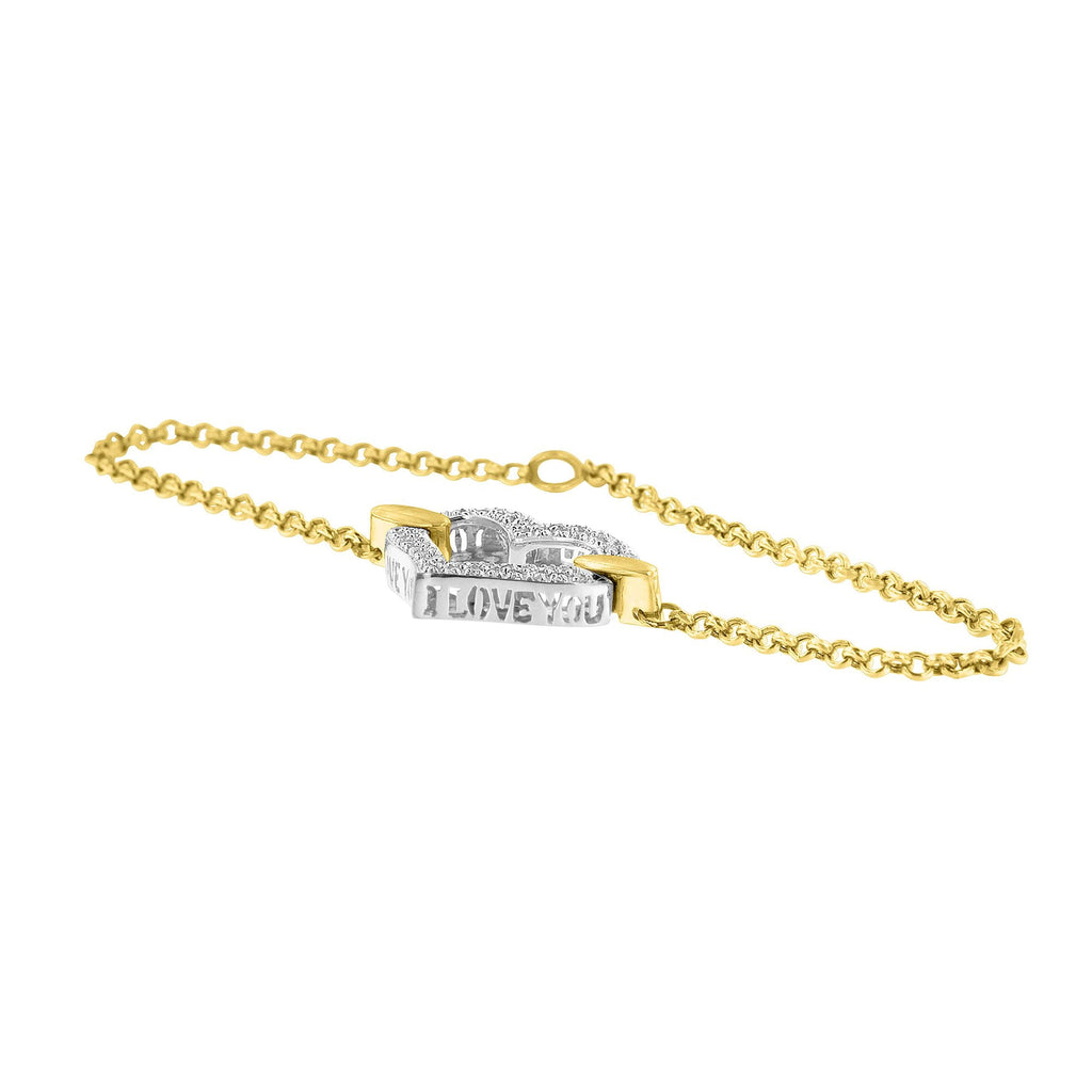 10K Two-Tone Gold 1/4 Cttw Diamond-Encrusted Heart Charm 7" Bracelet (H-I Color, I1-I2 Clarity)
