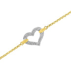 10K Two Tone Gold 1/4 Cttw Diamond Encrusted Heart Charm 7" Bracelet (H-I Color, I1-I2 Clarity)