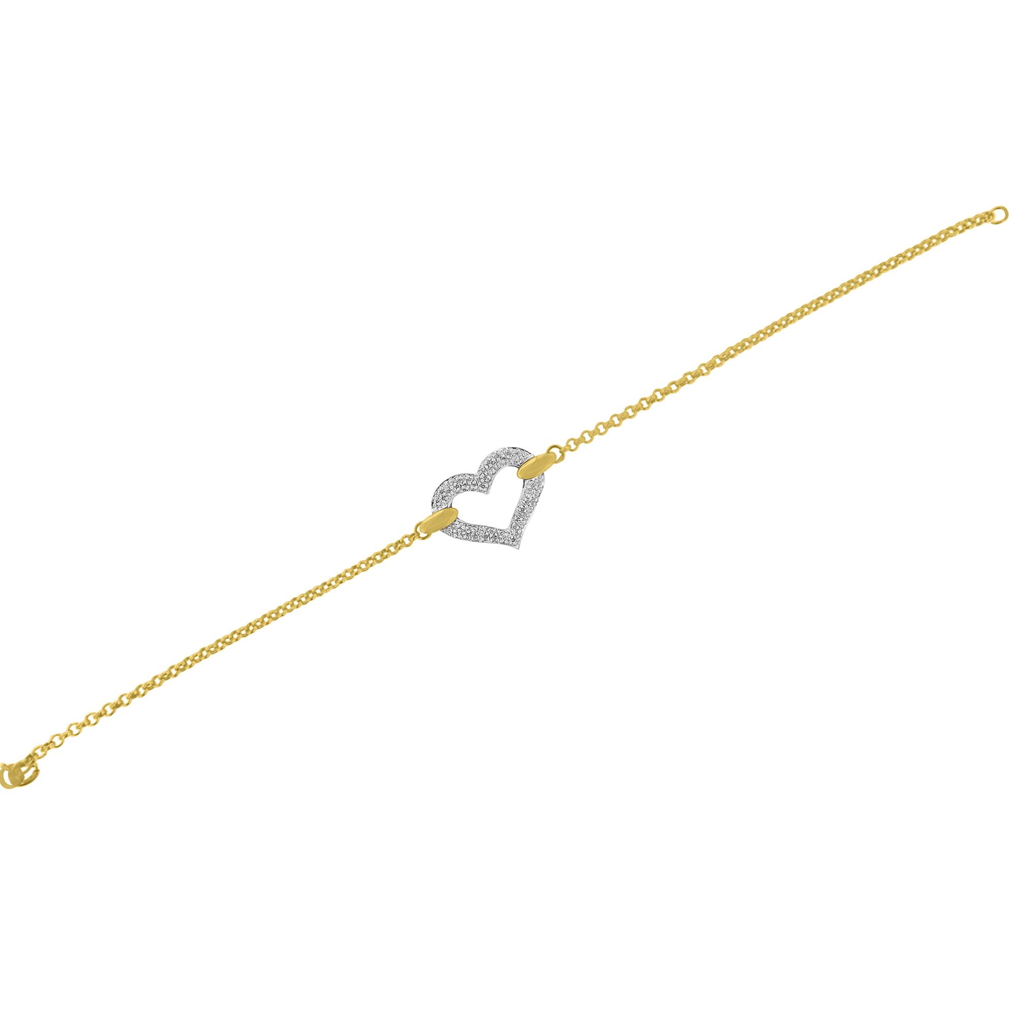 10K Two-Tone Gold 1/4 Cttw Diamond-Encrusted Heart Charm 7" Bracelet (H-I Color, I1-I2 Clarity)