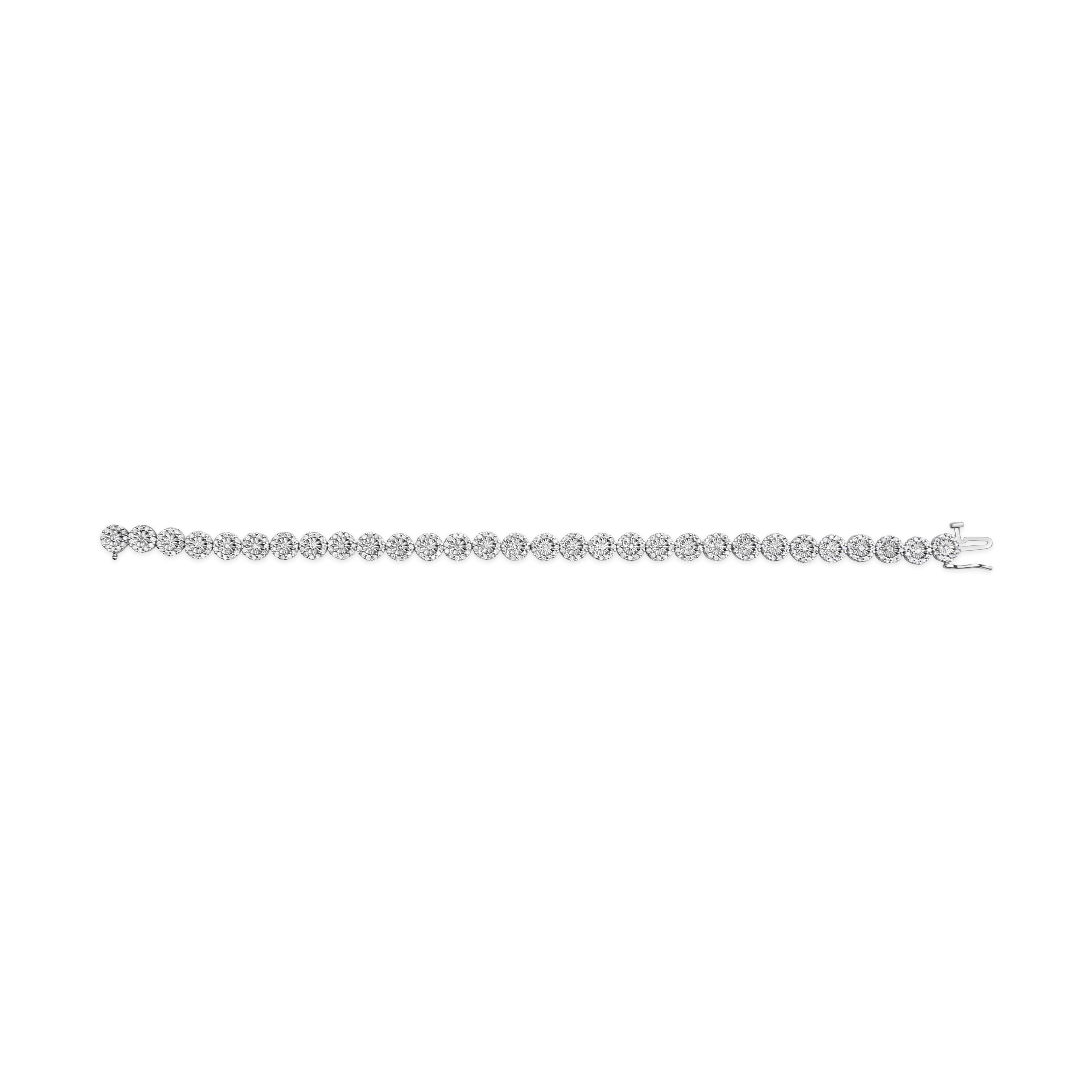14K White Gold 2.00 Carat Total Weight Diamond Halo Link Tennis Bracelet (H-I Color, I1-I2 Clarity) - 7" Inches