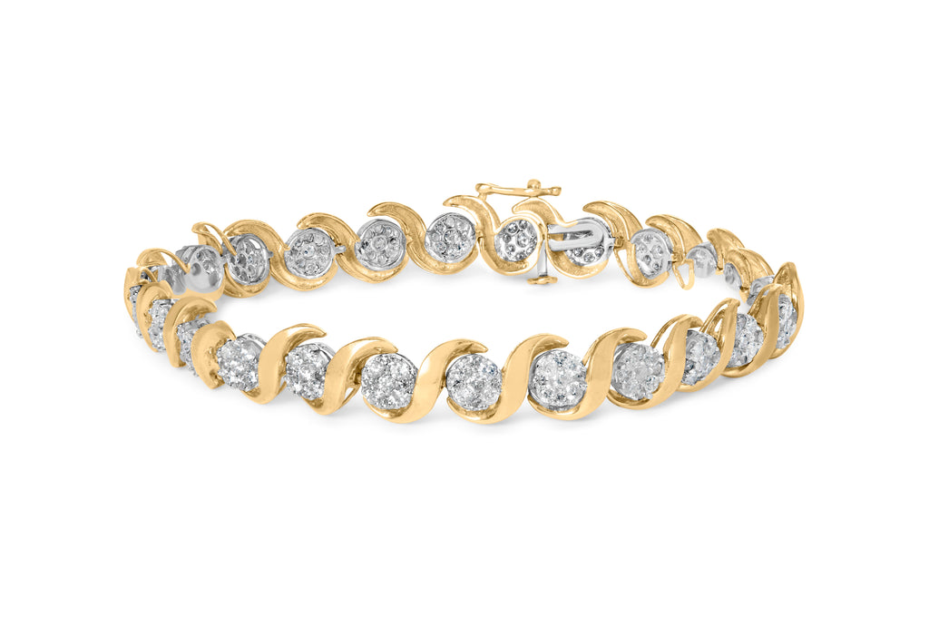 10K Yellow Gold 4.00 Carat Total Weight Round-Cut Diamond Floral Link 7.5" Bracelet (H-I Color, I2-I3 Clarity)