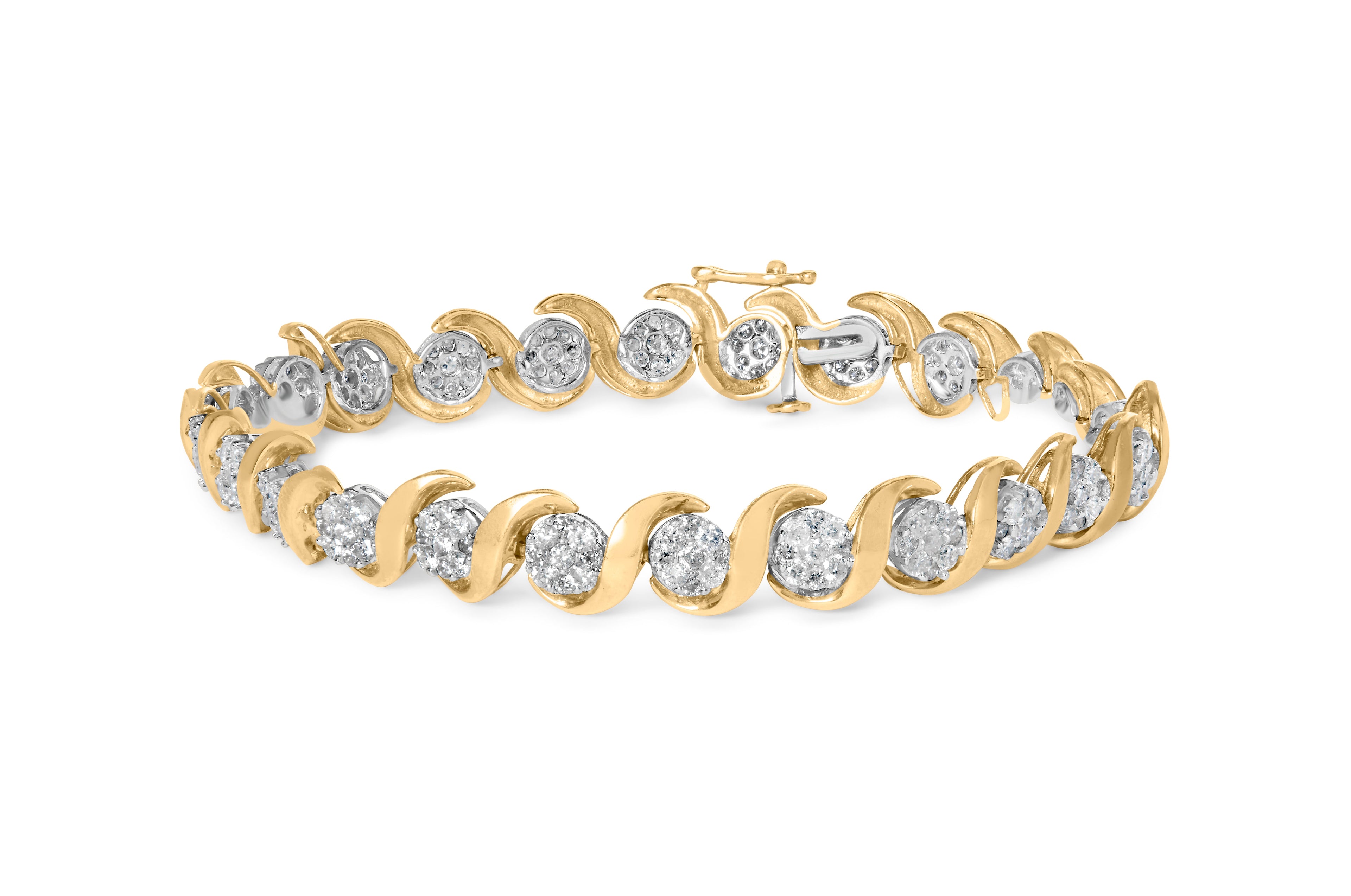 10K Yellow Gold 4.00 Carat Total Weight Round-Cut Diamond Floral Link 7.5" Bracelet (H-I Color, I2-I3 Clarity)