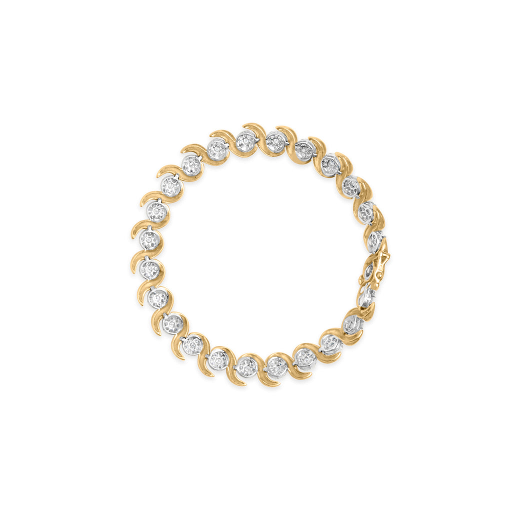 10K Yellow Gold 4.00 Carat Total Weight Round-Cut Diamond Floral Link 7.5" Bracelet (H-I Color, I2-I3 Clarity)