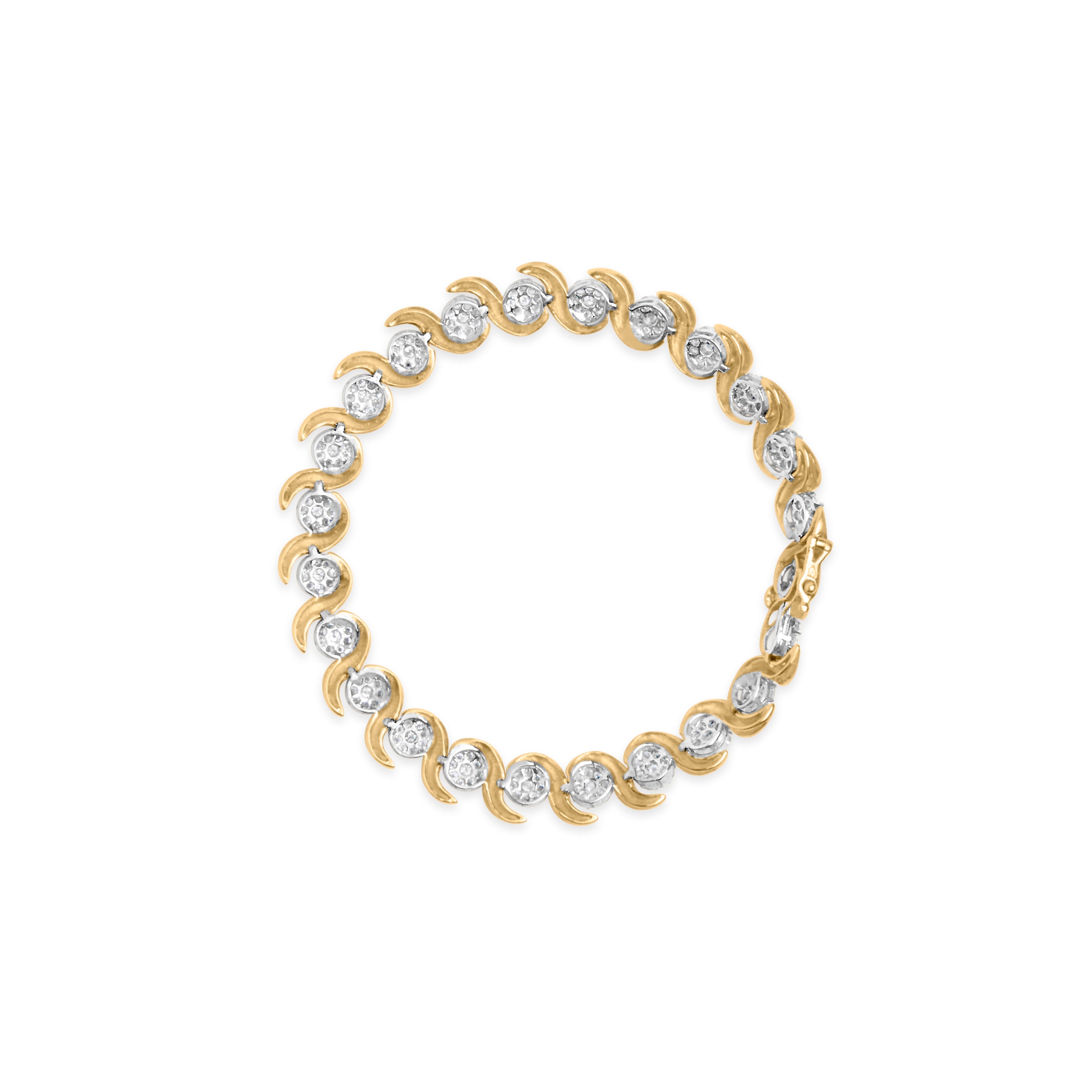 10K Yellow Gold 4.00 Carat Total Weight Round-Cut Diamond Floral Link 7.5" Bracelet (H-I Color, I2-I3 Clarity)
