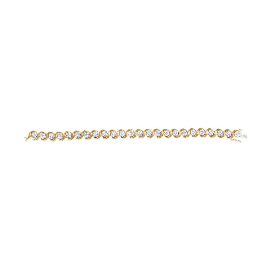 10K Yellow Gold 4.00 Carat Total Weight Round-Cut Diamond Floral Link 7.5" Bracelet (H-I Color, I2-I3 Clarity)