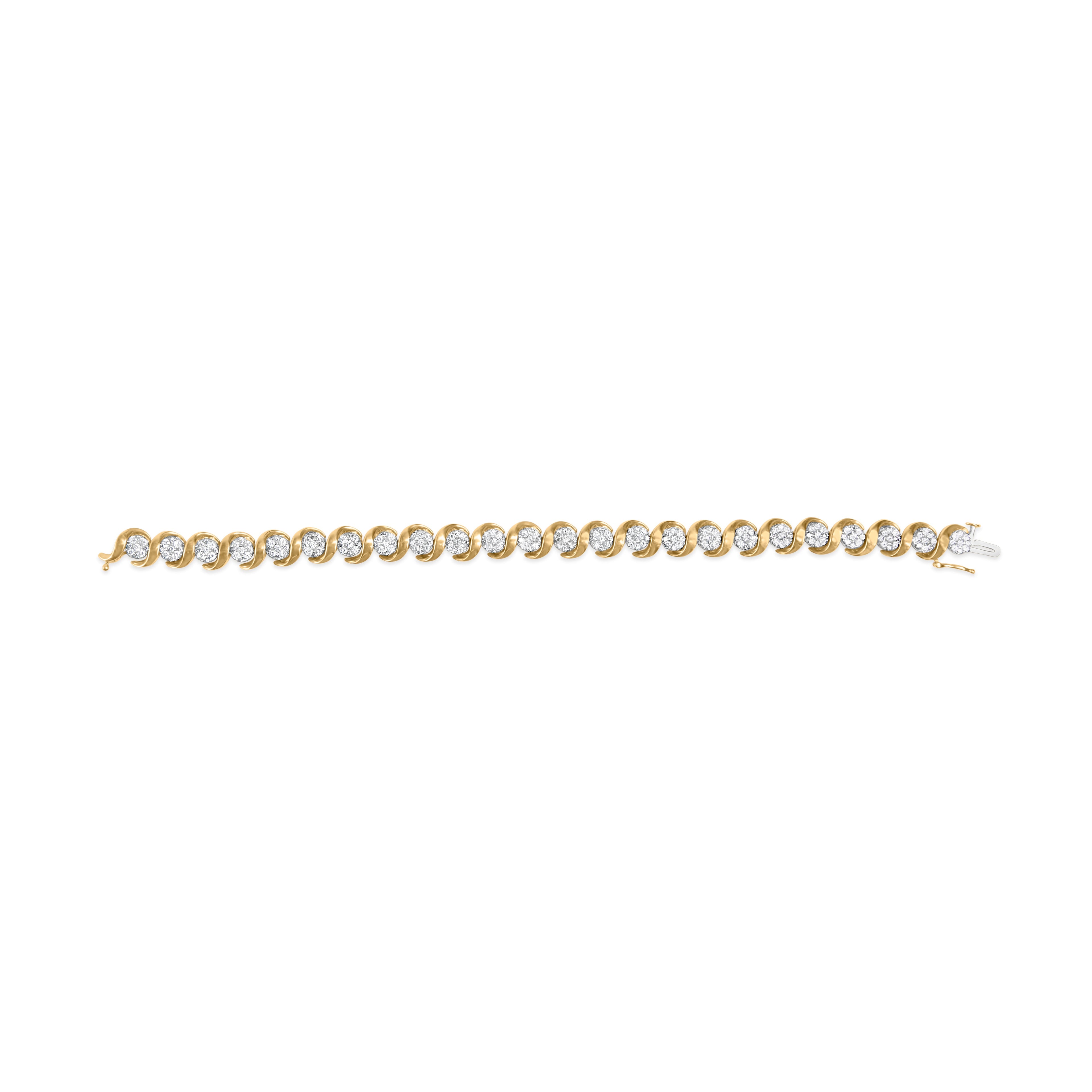 10K Yellow Gold 4.00 Carat Total Weight Round-Cut Diamond Floral Link 7.5" Bracelet (H-I Color, I2-I3 Clarity)