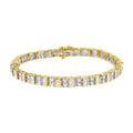 10K Yellow Gold 4.0 Carat Total Weight Alternating Baguette & Round Cut Diamond Bezel- & Prong-Set 7" Tennis Bracelet (G-H Color, SI1-SI2 Clarity)