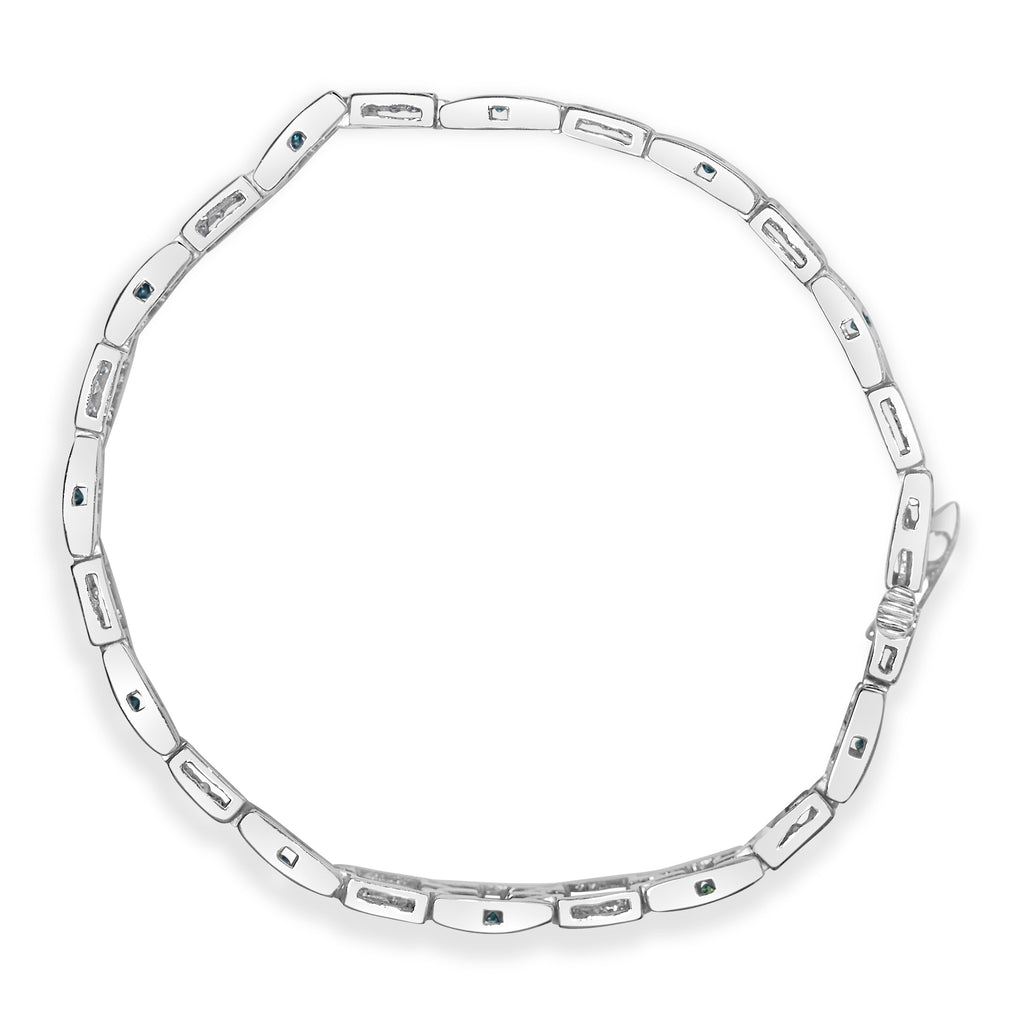 14K White Gold Princess-Cut White and Blue Diamond 3.00 cttw Fashion Link Bracelet (H-I Color, SI1-SI2 Clarity)