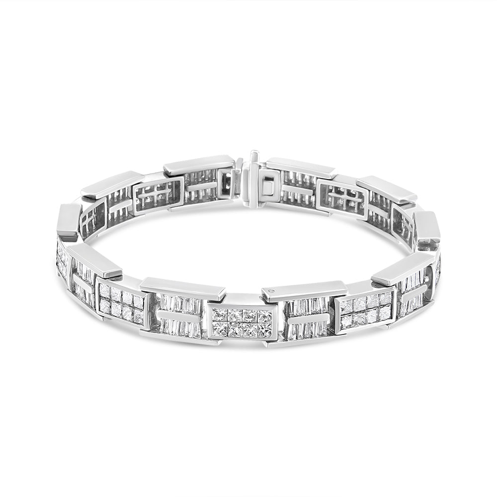 14K White Gold 10 5/8 Cttw Diamond Panel Link Bracelet - 7" Inches