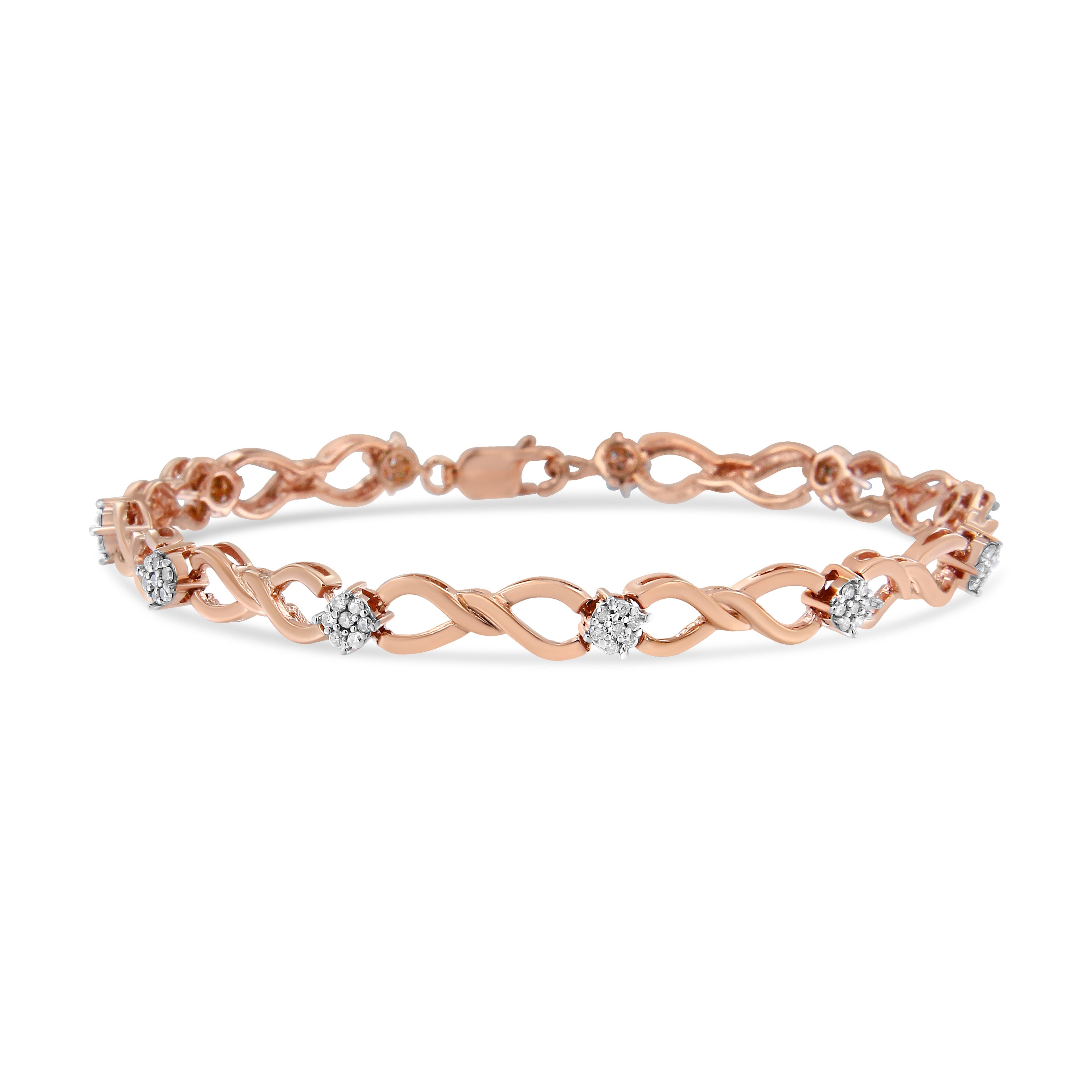 10K Rose Gold Plated .925 Sterling Silver 1/2 Cttw Diamond Infinity Link Tennis Bracelet (H-I Color, I2-I3 Clarity) -7"