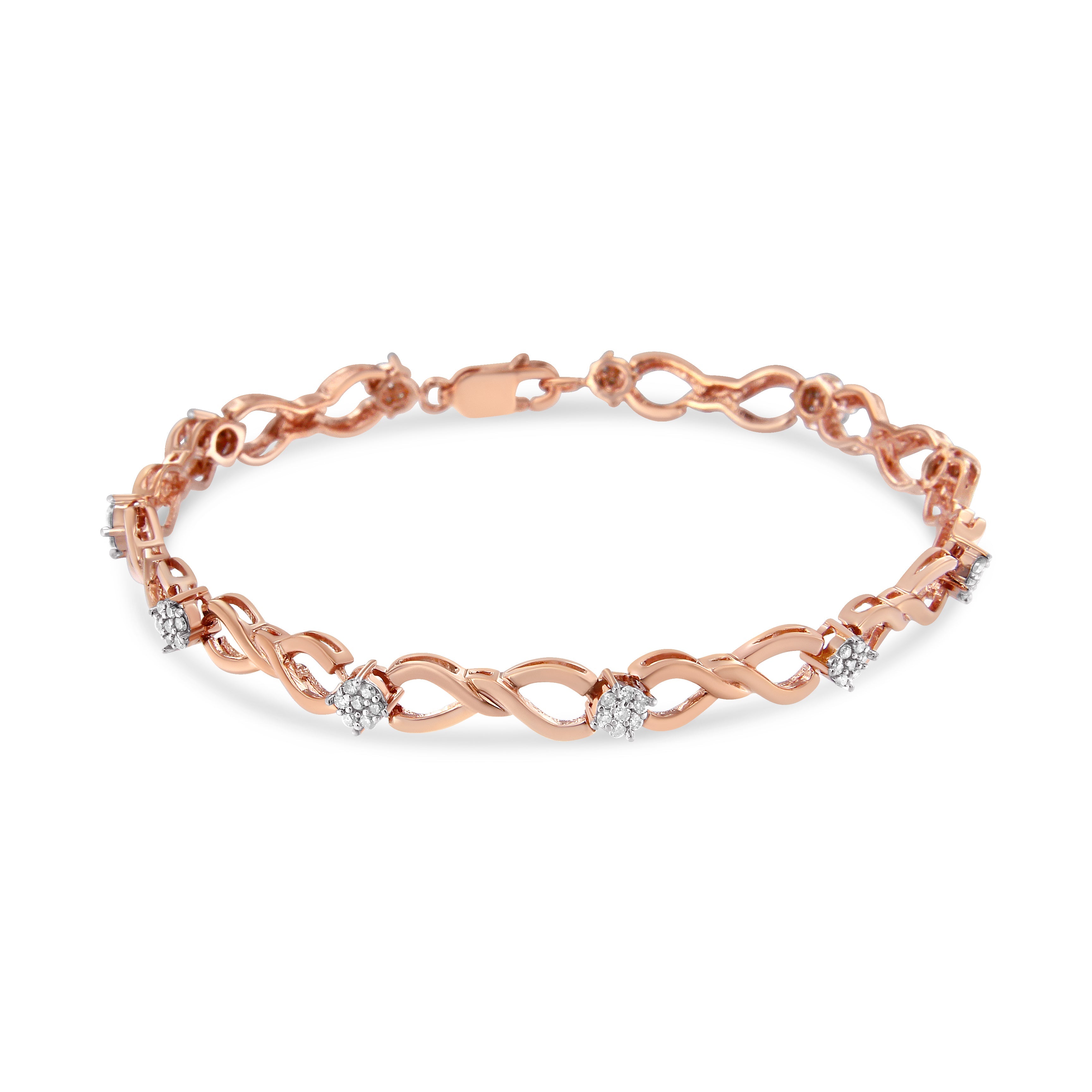 10K Rose Gold Plated .925 Sterling Silver 1/2 Cttw Diamond Infinity Link Tennis Bracelet (H-I Color, I2-I3 Clarity) -7"