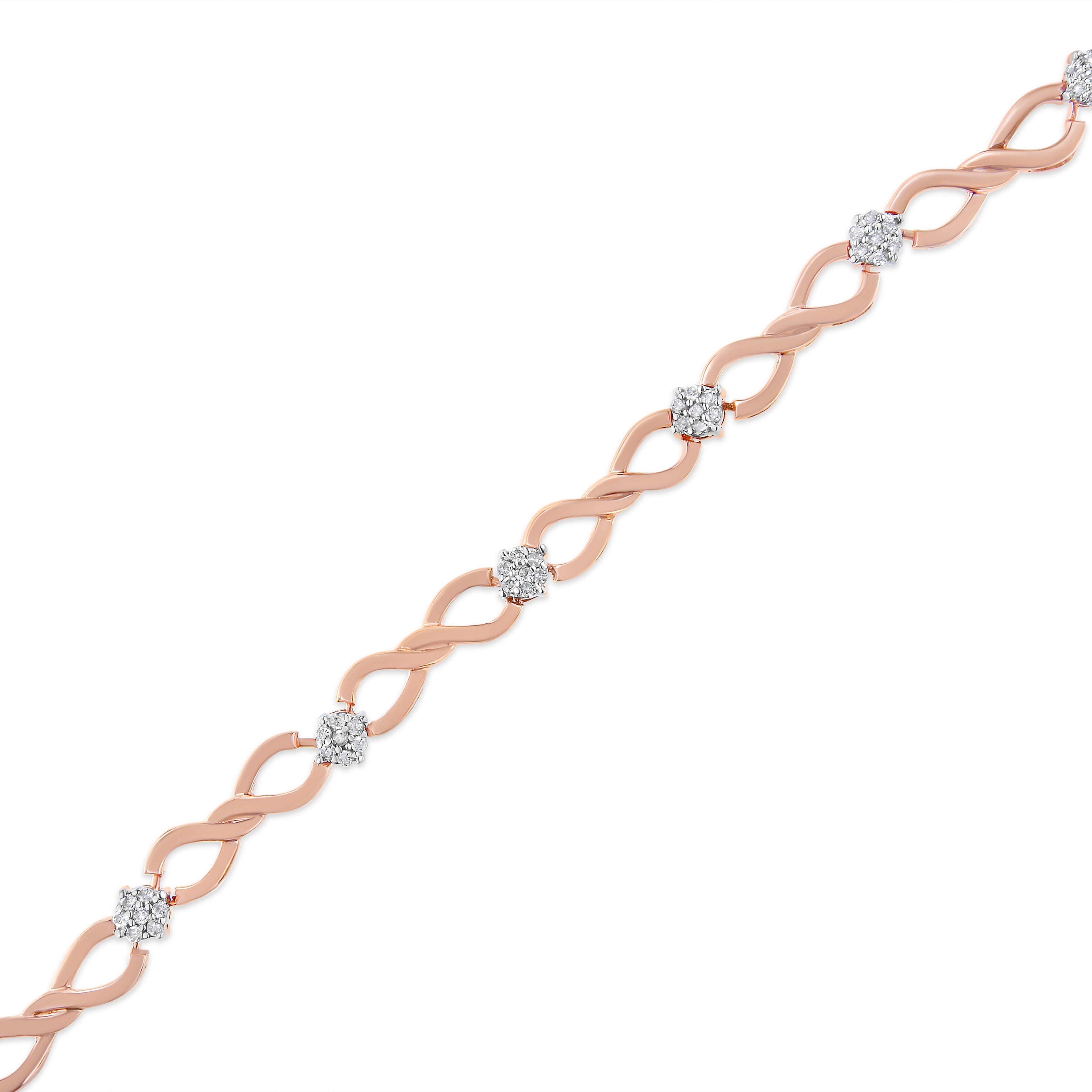 10K Rose Gold Plated .925 Sterling Silver 1/2 Cttw Diamond Infinity Link Tennis Bracelet (H-I Color, I2-I3 Clarity) -7"