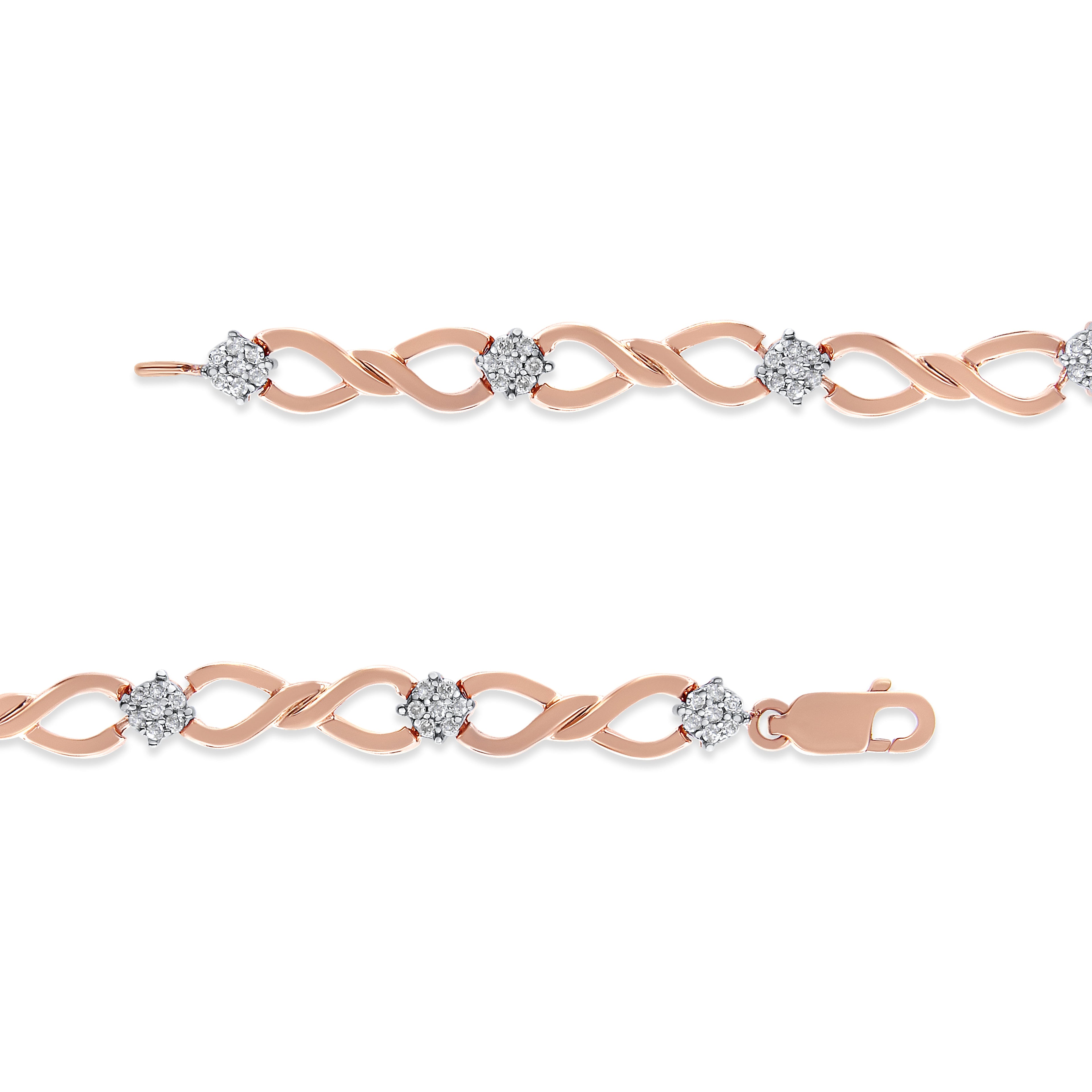 10K Rose Gold Plated .925 Sterling Silver 1/2 Cttw Diamond Infinity Link Tennis Bracelet (H-I Color, I2-I3 Clarity) -7"