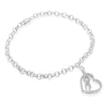 .925 Sterling Silver 1/4 Carat Total Weight Diamond-Accented Heart and Ribbon Charm 7" Link Chain Bracelet (H-I Color, I1-I2 Clarity)