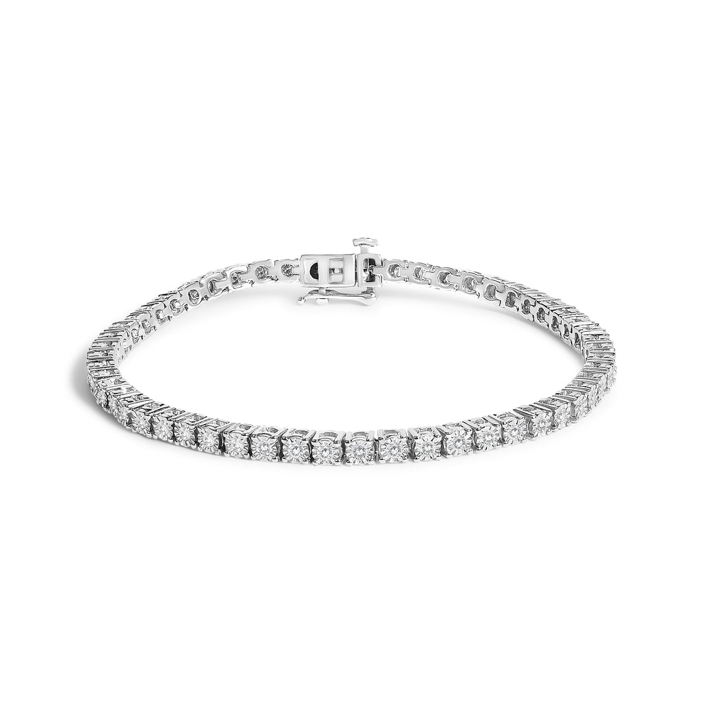 .925 Sterling Silver 3.0 Cttw Lab Grown Diamond Illusion-Set Miracle Plate Tennis Bracelet