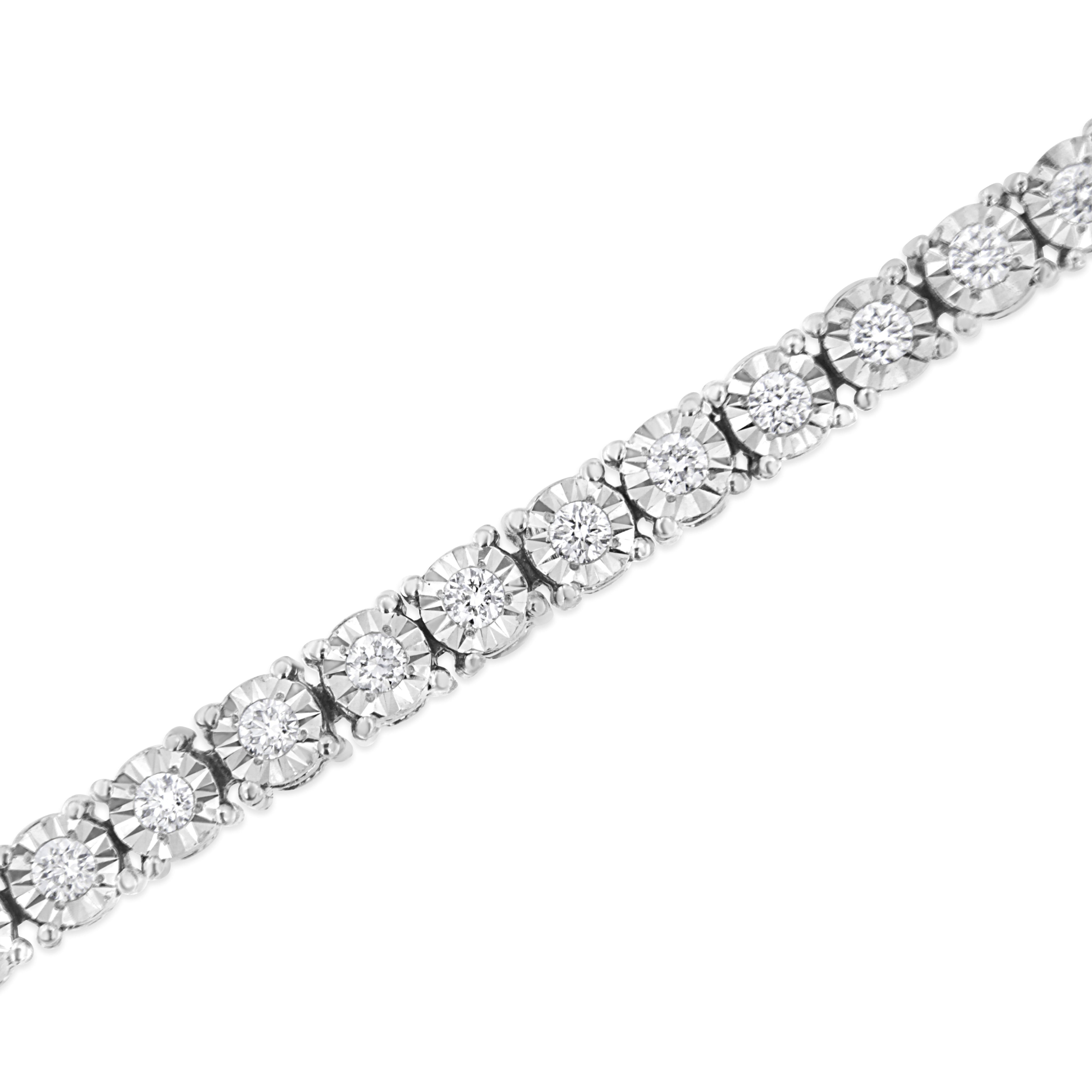 .925 Sterling Silver 3.0 Cttw Lab Grown Diamond Illusion-Set Miracle Plate Tennis Bracelet