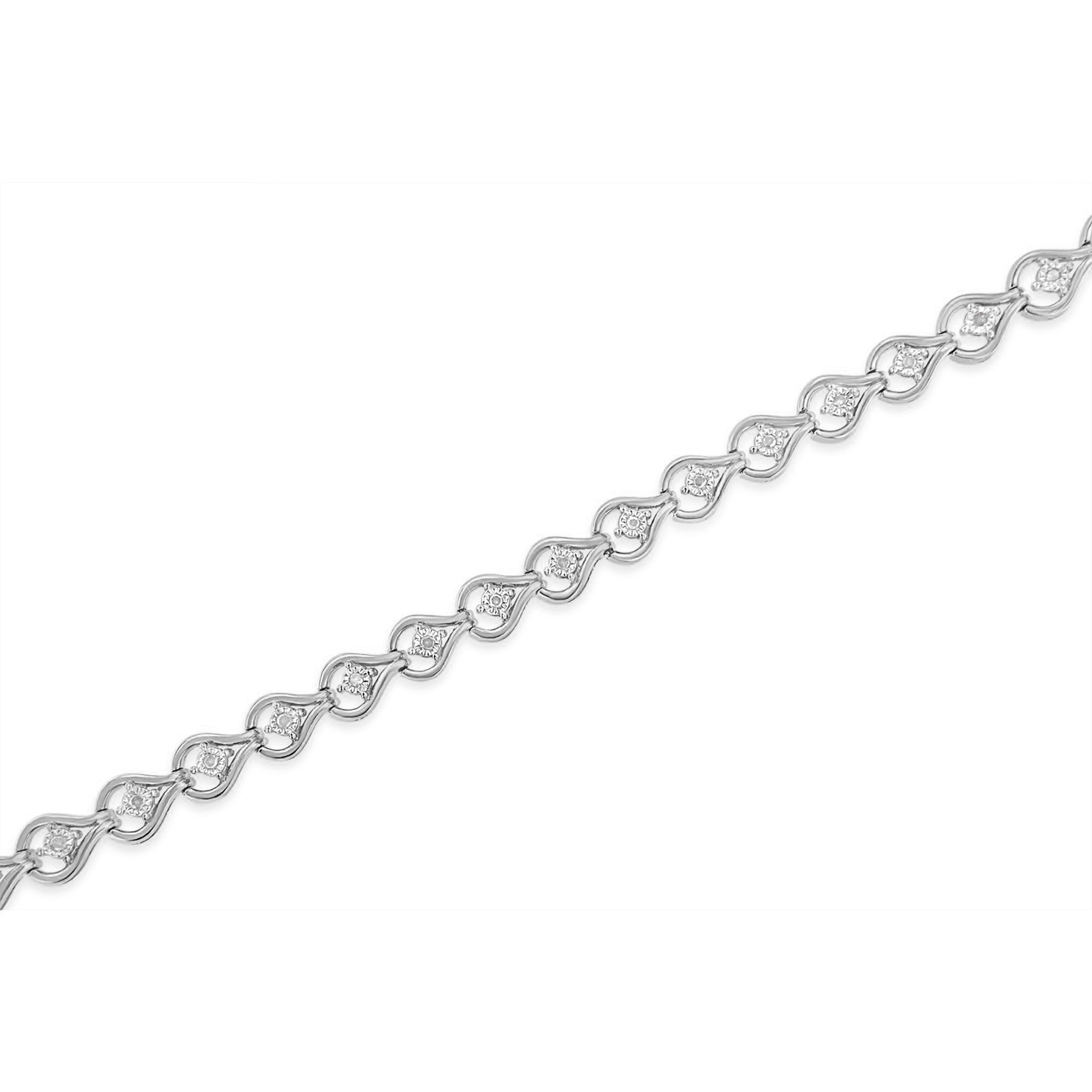 .925 Sterling Silver 1/4 Cttw Diamond Miracle-Set Teardrop Shaped 7" Link Bracelet (I-J Color, I3 Clarity)