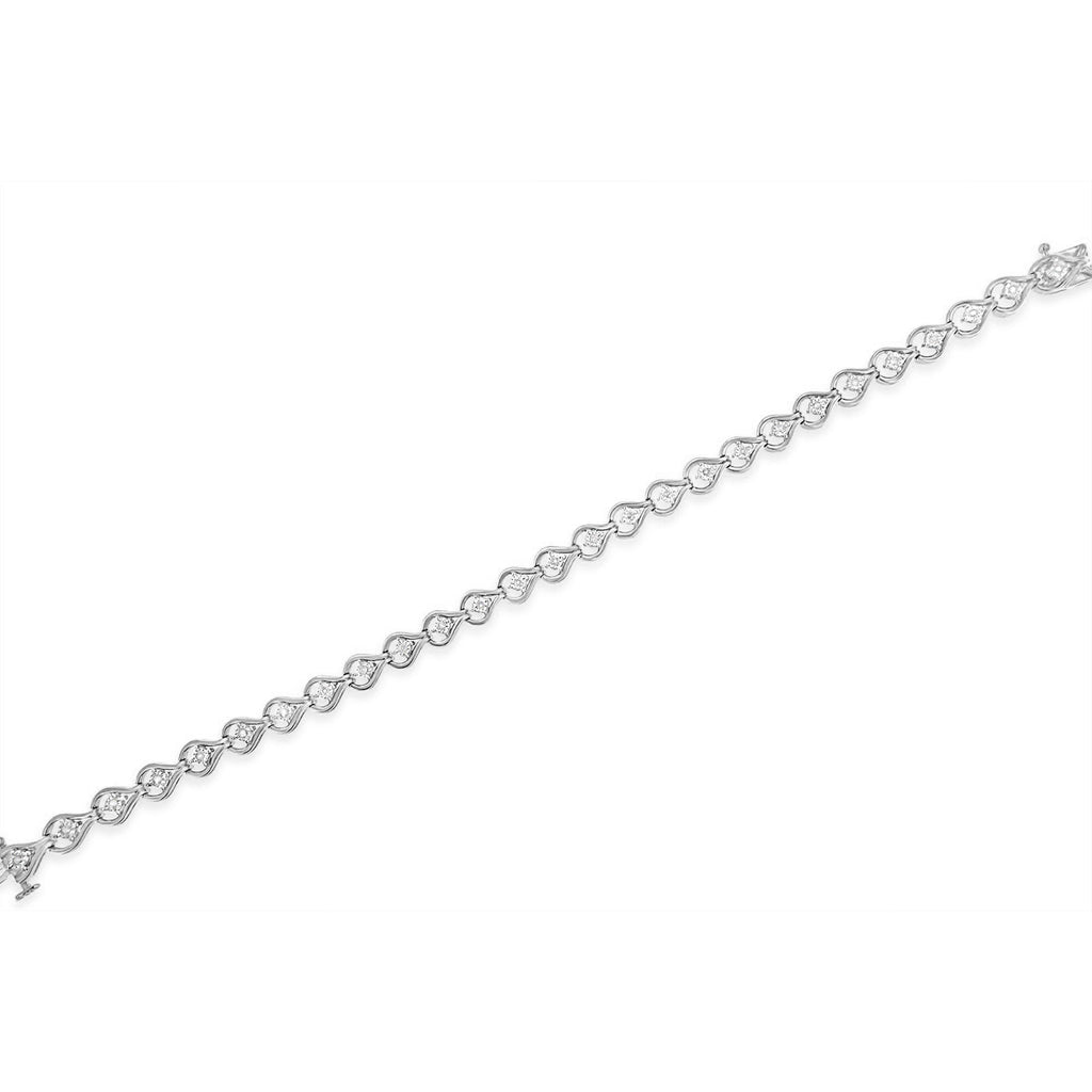 .925 Sterling Silver 1/4 Cttw Diamond Miracle-Set Teardrop Shaped 7" Link Bracelet (I-J Color, I3 Clarity)