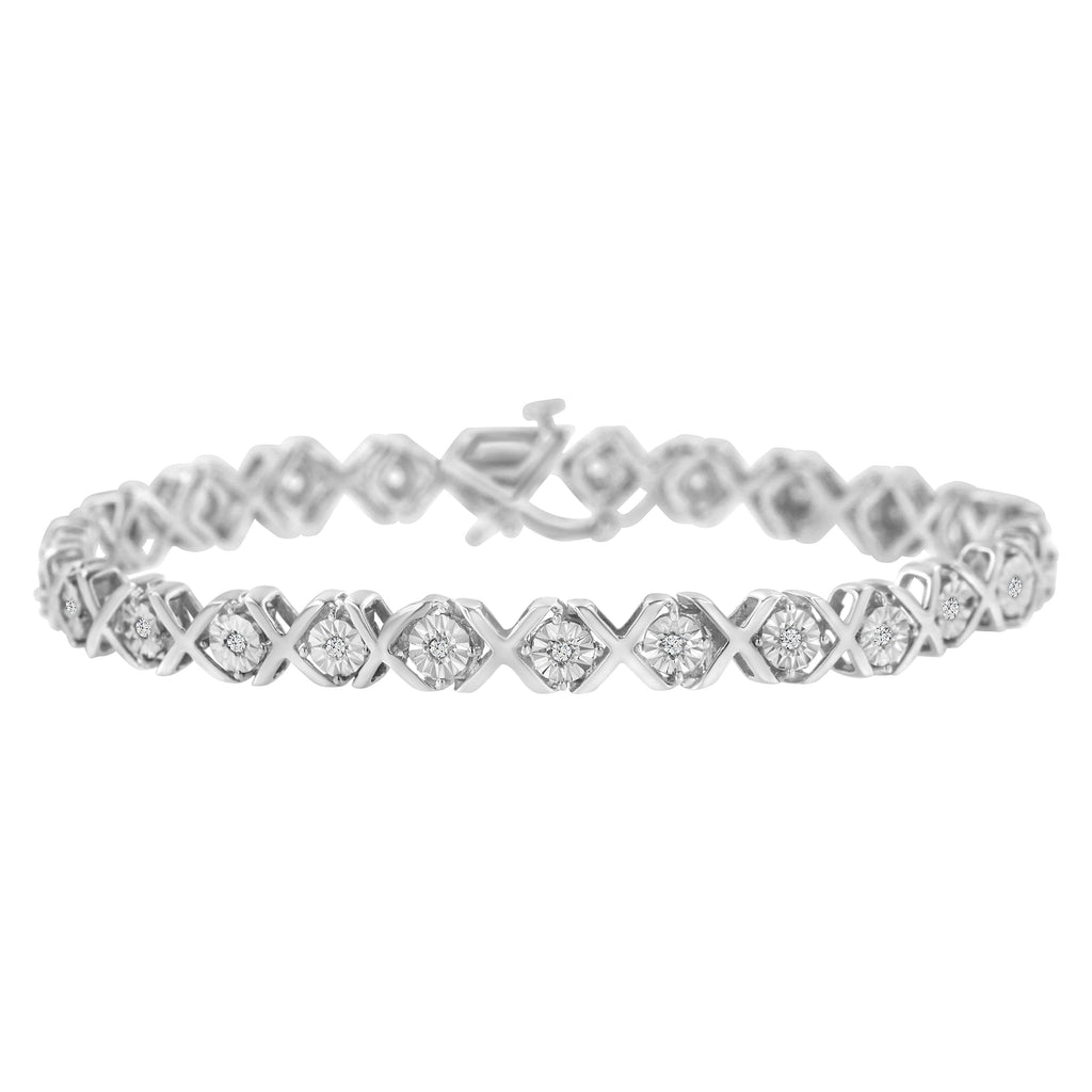 .925 Sterling Silver 1/4 Carat Total Weight Miracle Set Diamond "X" Link Bracelet (I-J Color, I3 Clarity) - 7.25"