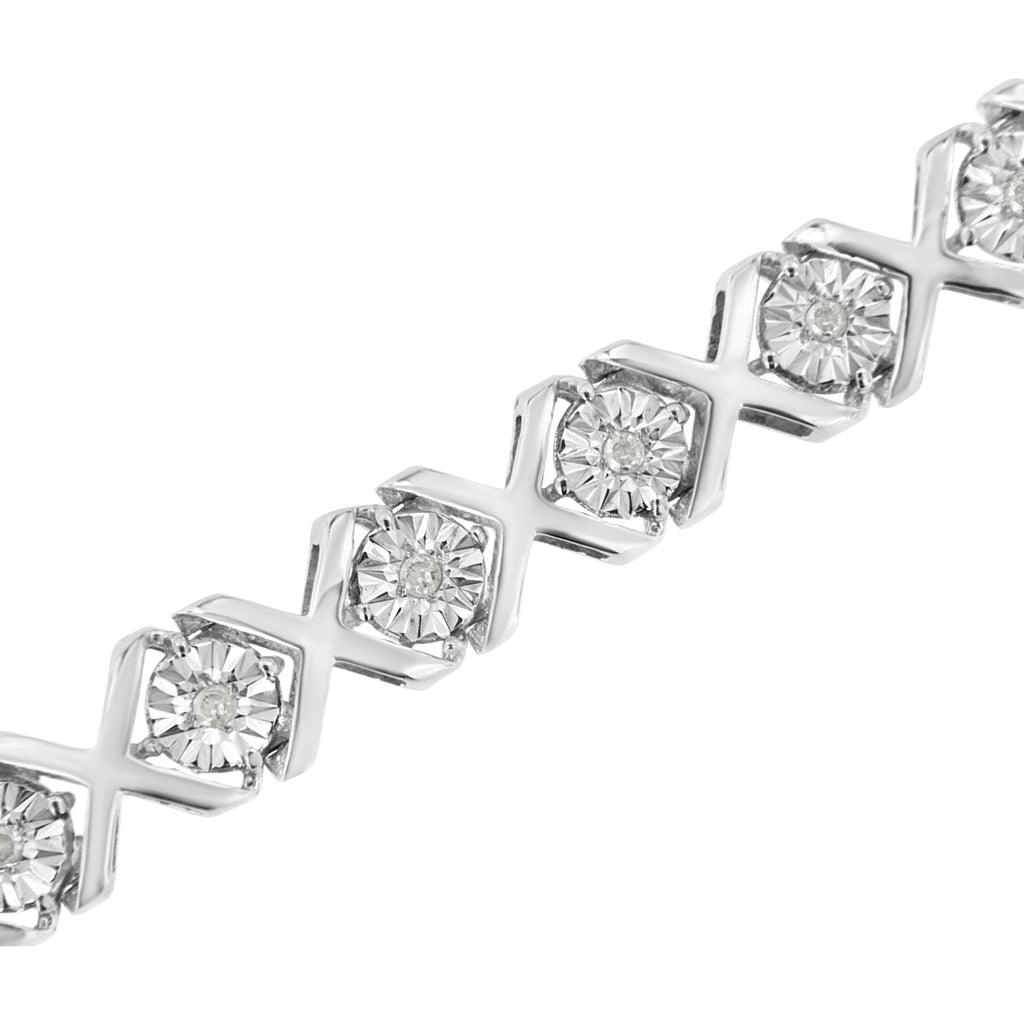 .925 Sterling Silver 1/4 Carat Total Weight Miracle Set Diamond "X" Link Bracelet (I-J Color, I3 Clarity) - 7.25"