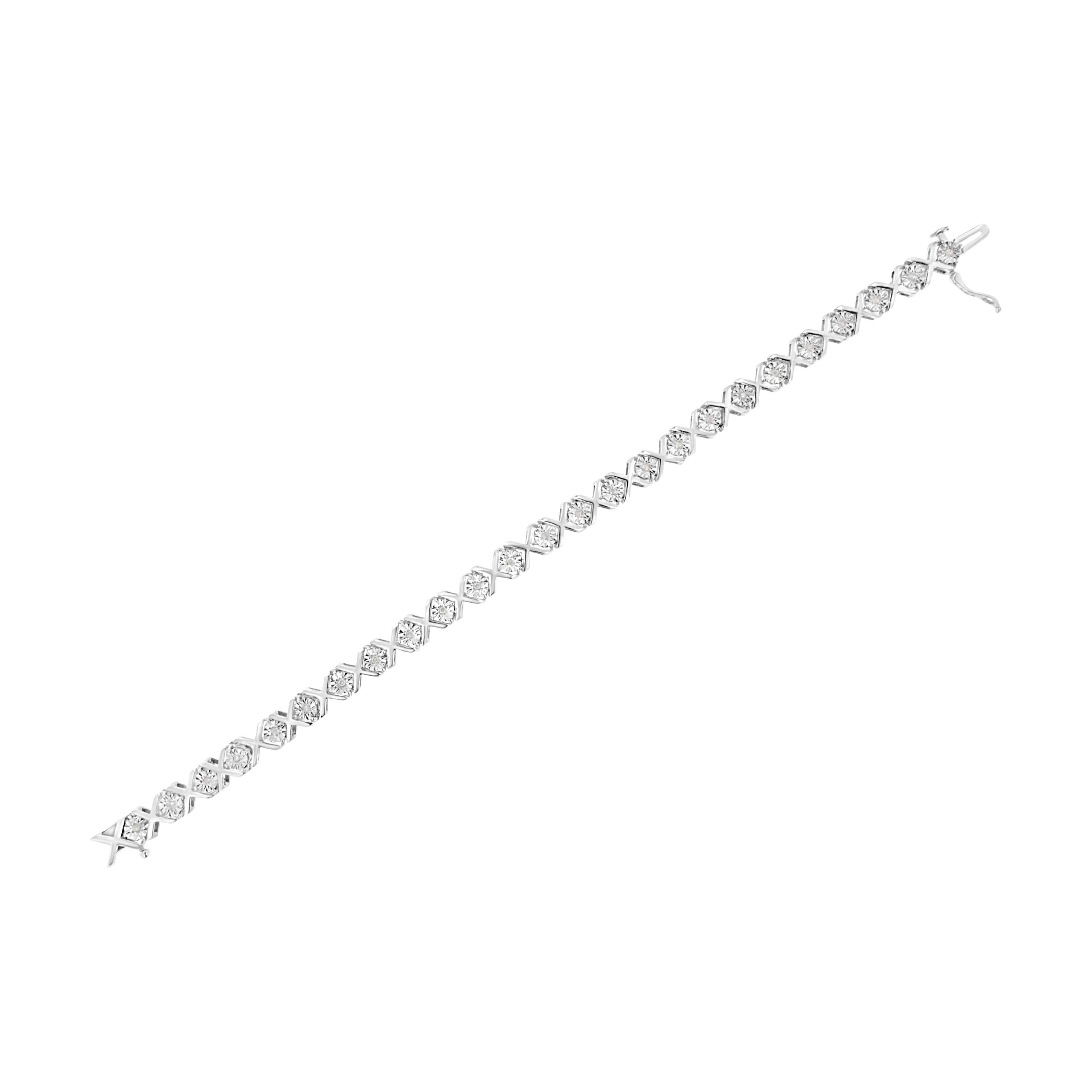 .925 Sterling Silver 1/4 Carat Total Weight Miracle Set Diamond "X" Link Bracelet (I-J Color, I3 Clarity) - 7.25"