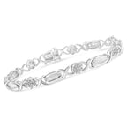 .925 Sterling Silver 1.0 Cttw Round-Cut and Baguette-Cut Diamond X-Link Bracelet (I-J Color, I1-I2 Clarity) - 7"