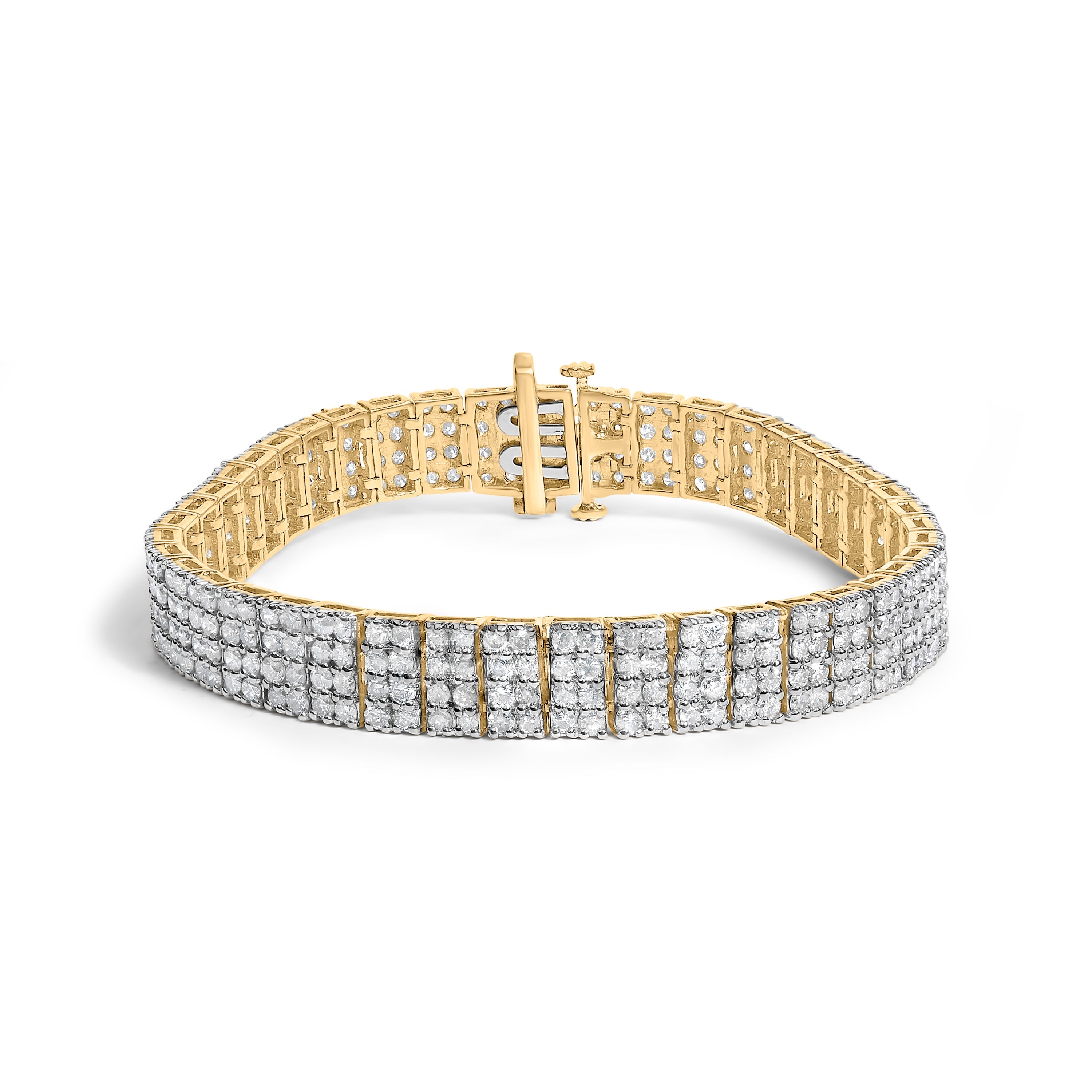 IGI Certified 14K Yellow Gold Plated Sterling Silver 10.0 Cttw Faint Brown Diamond 4 Row Tennis Bracelet
