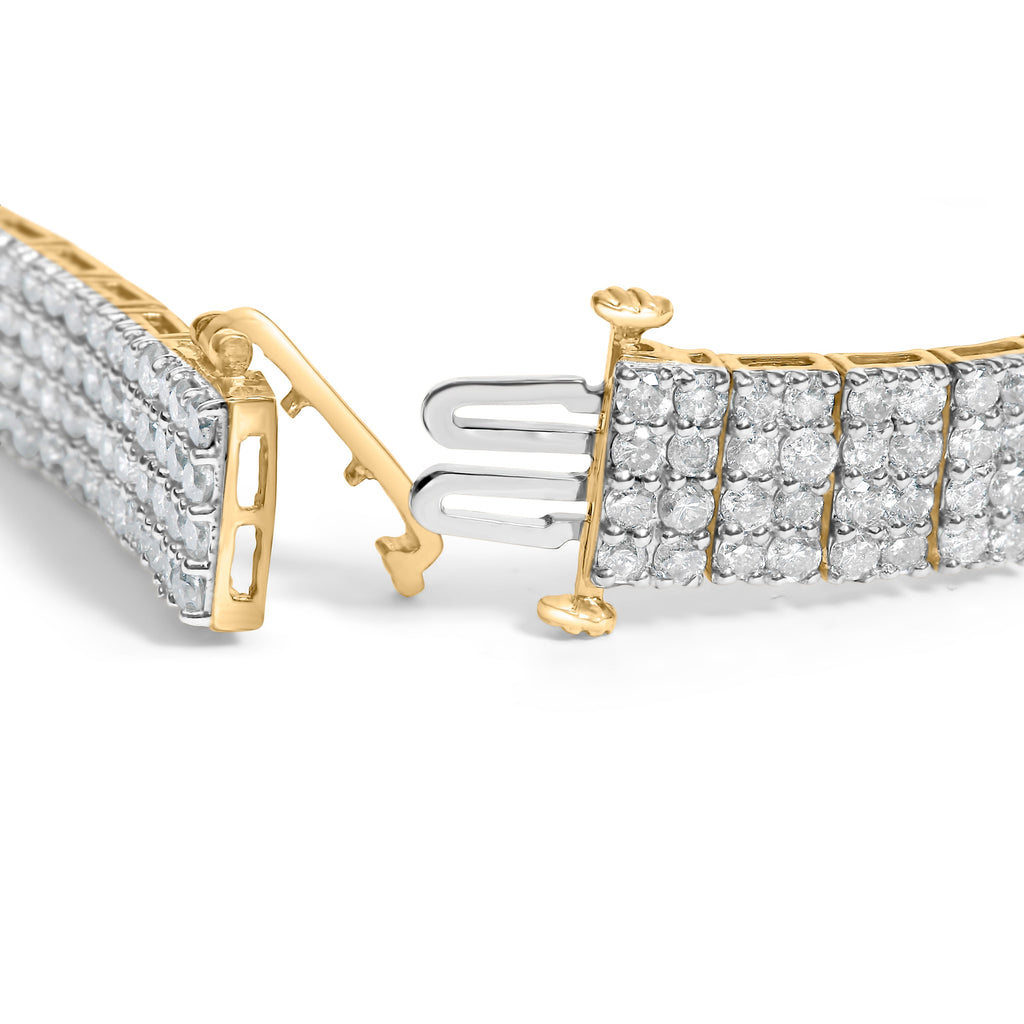 IGI Certified 14K Yellow Gold Plated Sterling Silver 10.0 Cttw Faint Brown Diamond 4 Row Tennis Bracelet