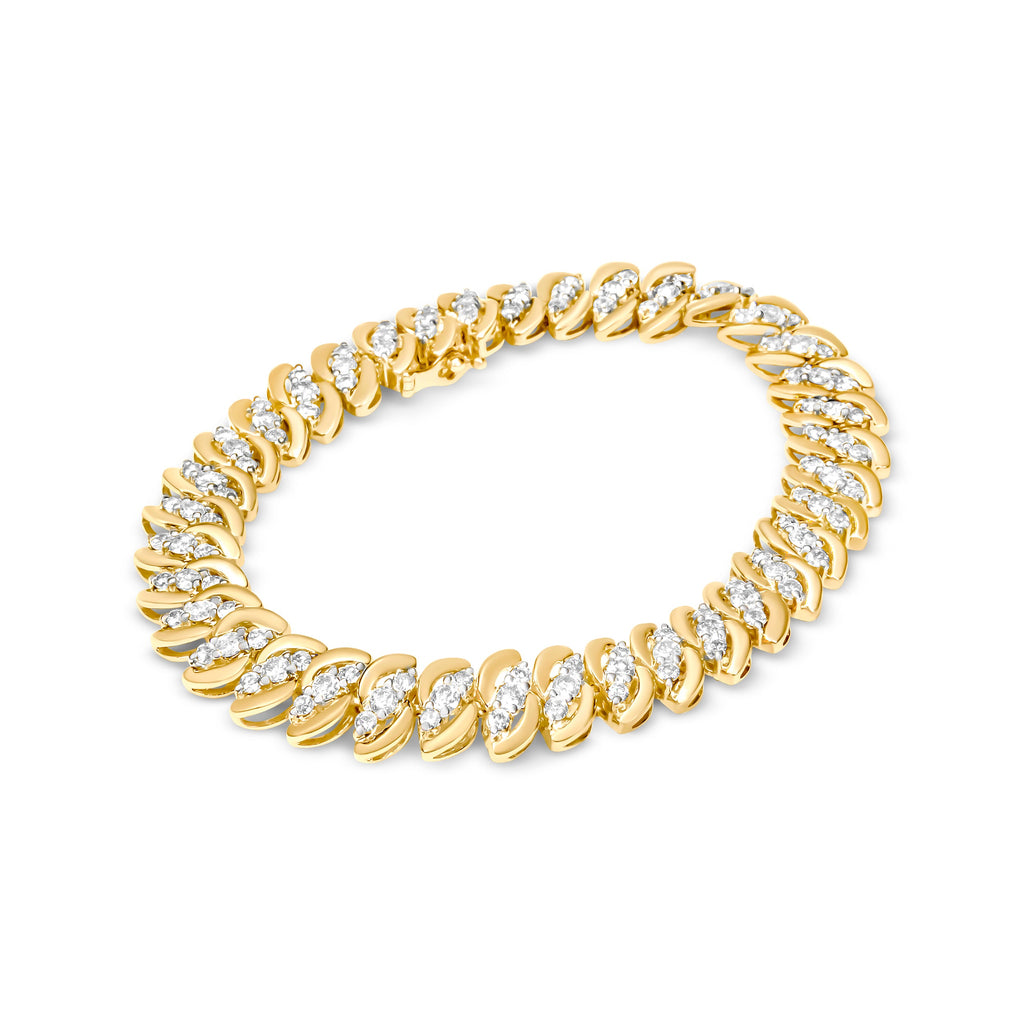 10K Yellow Gold 5.0 Carat Total Weight Diamond Double Row S-Link Cuban Bracelet (J-K Color, I2-I3 Clarity) - 7.25" Inches
