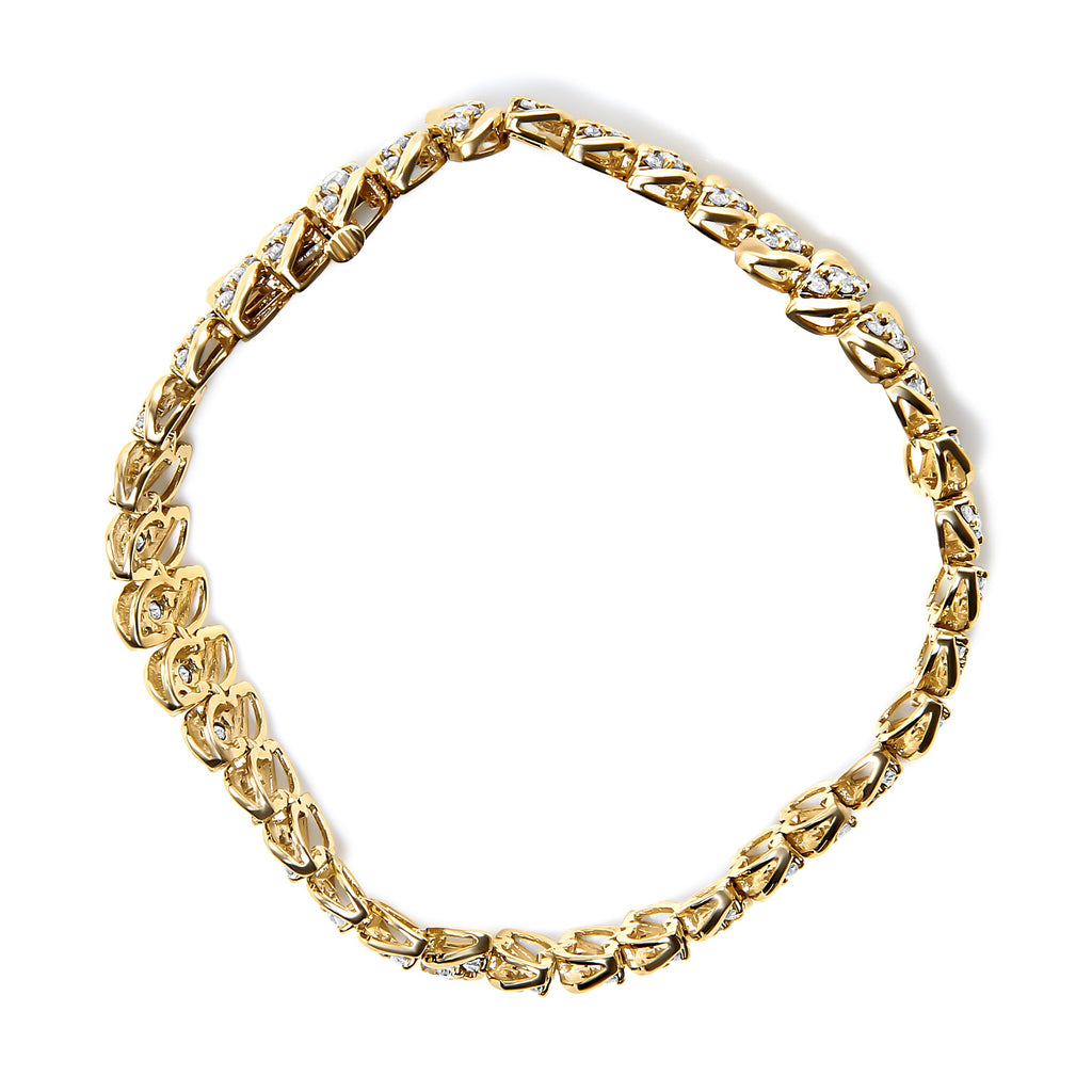 10K Yellow Gold 5.0 Carat Total Weight Diamond Double Row S-Link Cuban Bracelet (J-K Color, I2-I3 Clarity) - 7.25" Inches