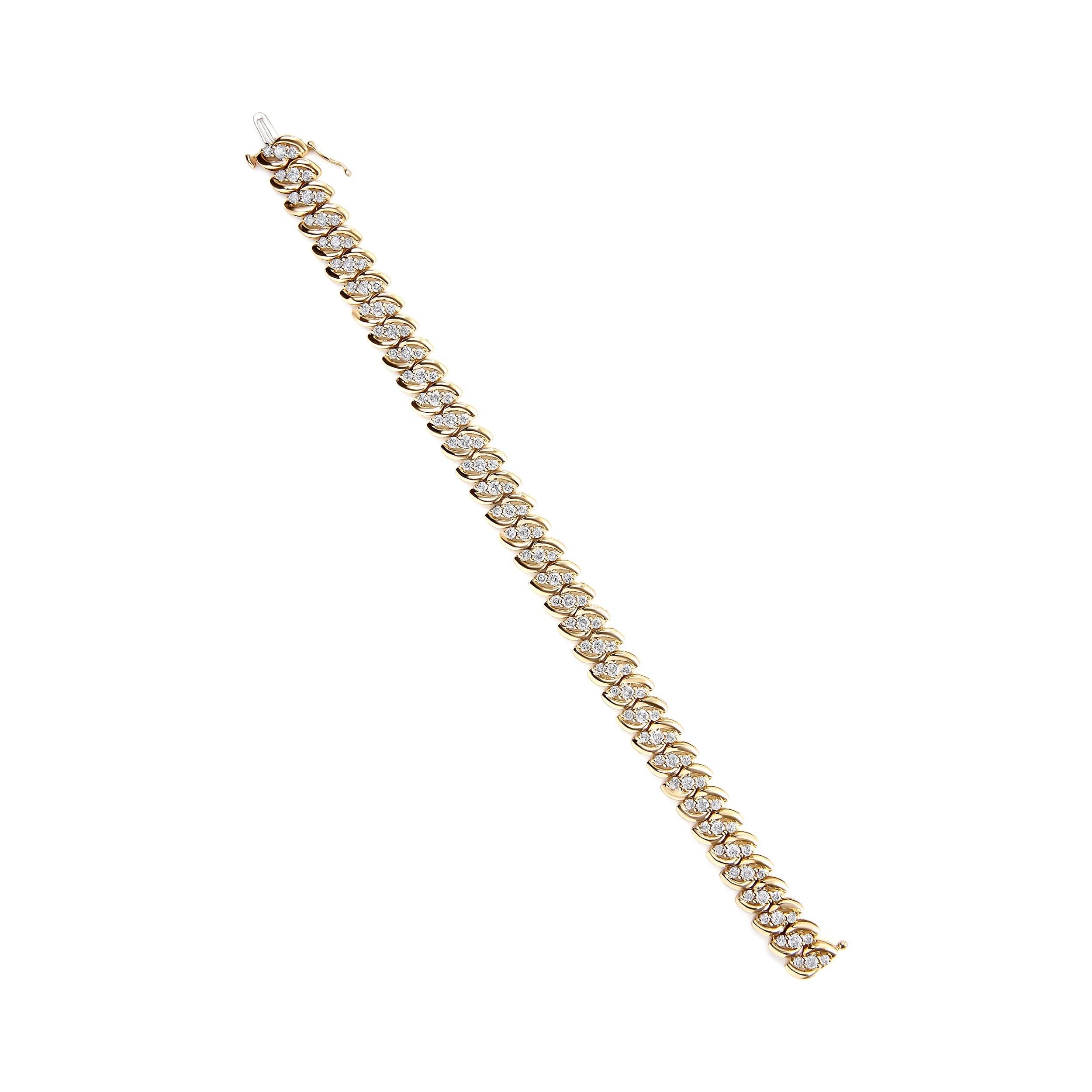 10K Yellow Gold 5.0 Carat Total Weight Diamond Double Row S-Link Cuban Bracelet (J-K Color, I2-I3 Clarity) - 7.25" Inches