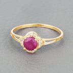 0.59 Carat Genuine Ruby and White Diamond 14K Yellow Gold Ring