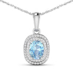 1.35 Carat Genuine Aquamarine and White Diamond 14K White Gold Pendant