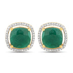 4.40 Carat Dyed Emerald and White Diamond .925 Sterling Silver Earrings