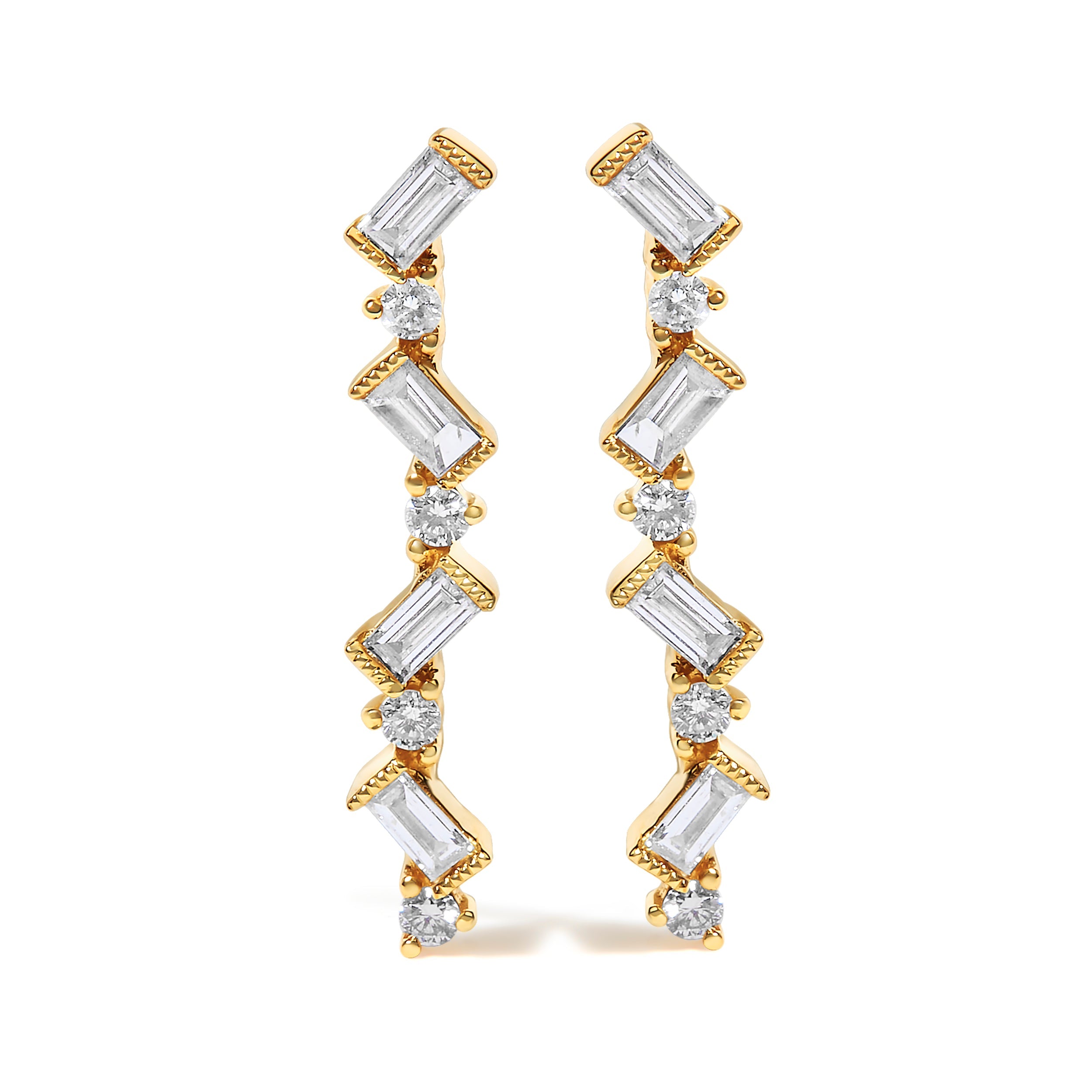 14K Yellow Gold 1/2 Carat total weight Diamond Zig Zag Drop Earrings (I-J Color, SI2-I1 Clarity)