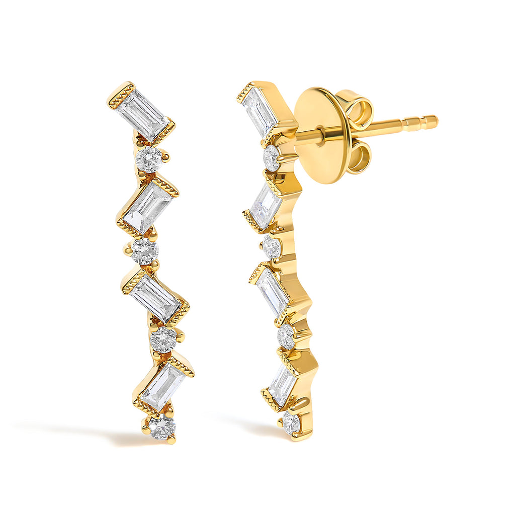 14K Yellow Gold 1/2 Carat total weight Diamond Zig Zag Drop Earrings (I-J Color, SI2-I1 Clarity)