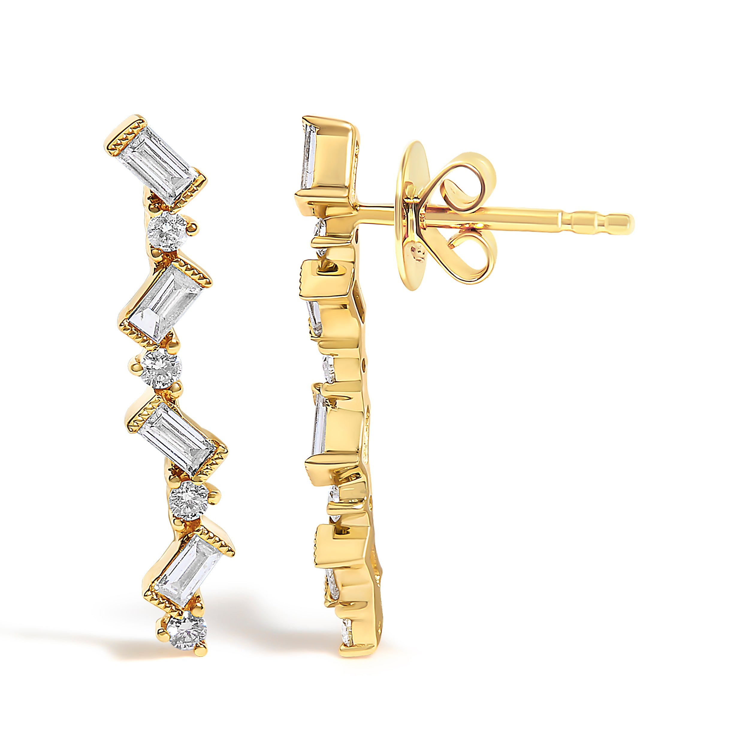 14K Yellow Gold 1/2 Carat total weight Diamond Zig Zag Drop Earrings (I-J Color, SI2-I1 Clarity)