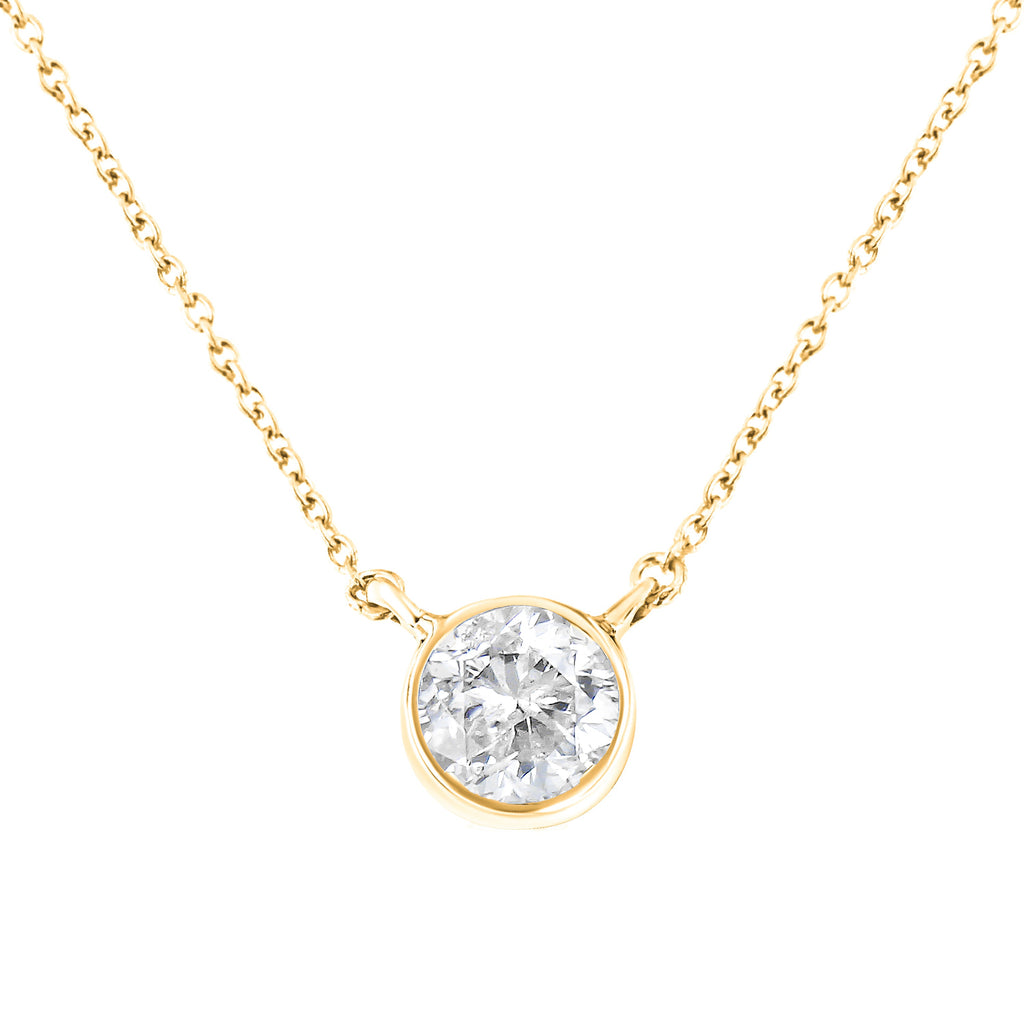 .925 Sterling Silver 1/2 Carat Total Weight Diamond Bezel 18" Pendant Necklace (I-J Color, I2-I3 Clarity)