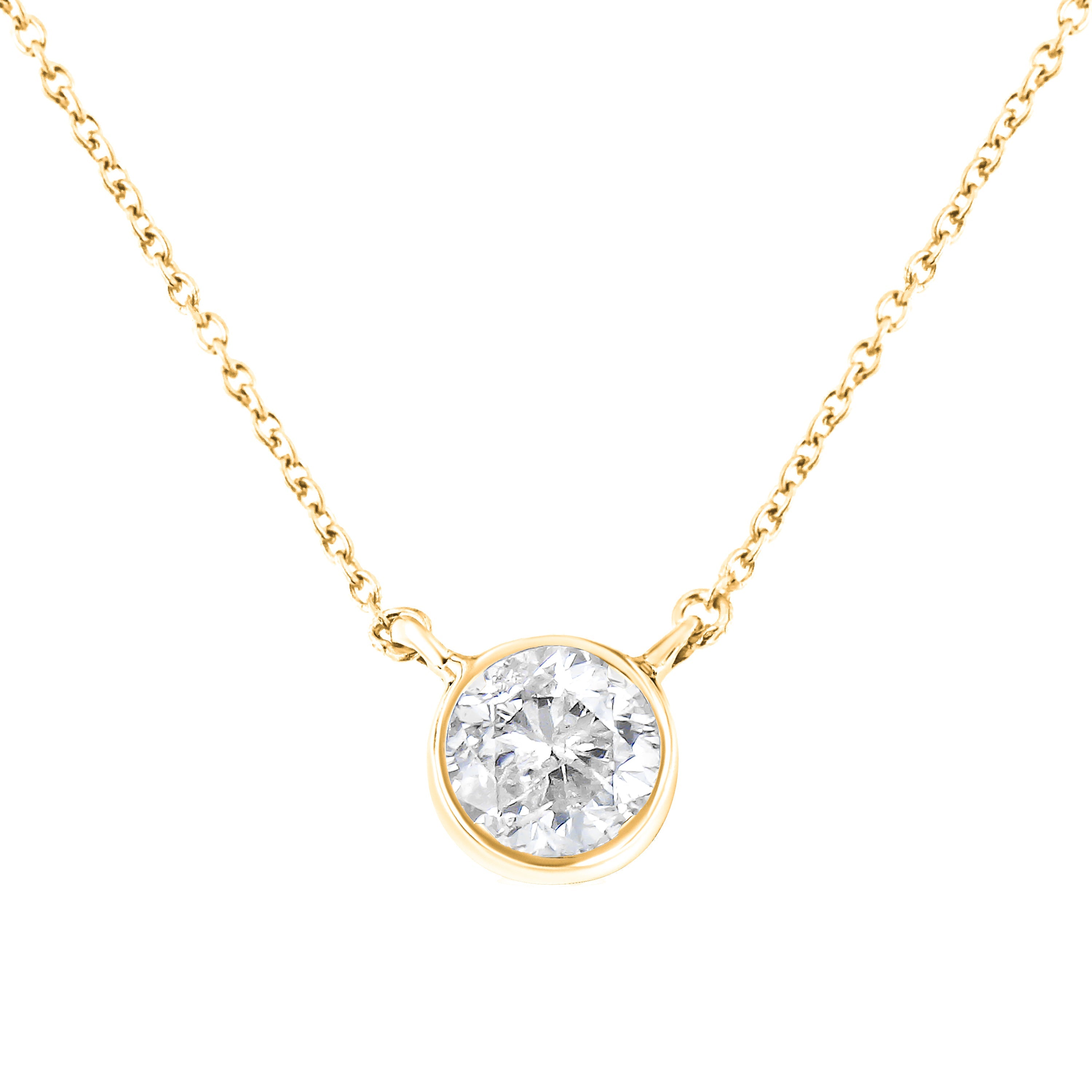 .925 Sterling Silver 1/2 Carat Total Weight Diamond Bezel 18" Pendant Necklace (I-J Color, I2-I3 Clarity)