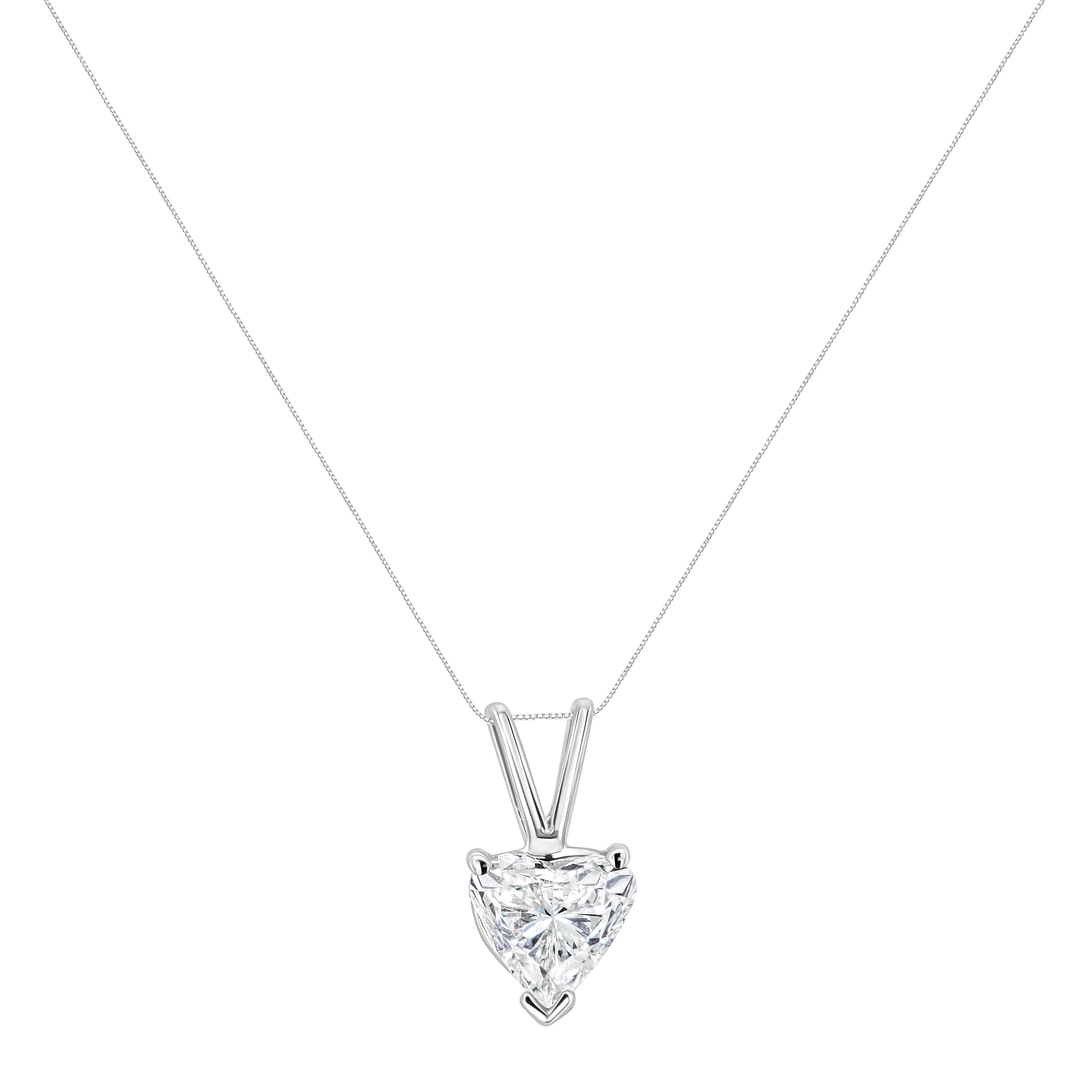 14K White Gold 3/8 Carat Total Weight Heart-Shaped Diamond Classic Solitaire 18" Pendant Necklace (H-I Color, VS2-SI1 Clarity)